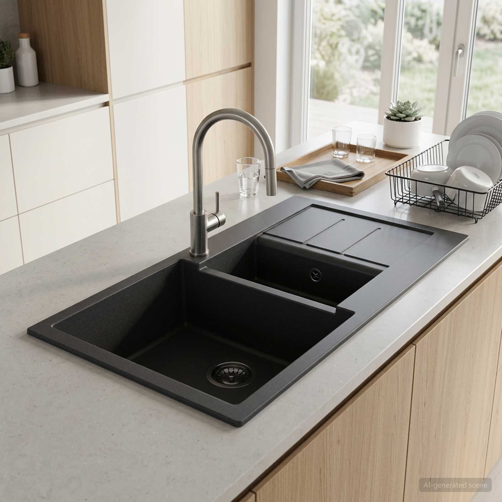 Kaheosaline köögivalamu Graniit 80 x 50 x 30,5 cm Tumehall