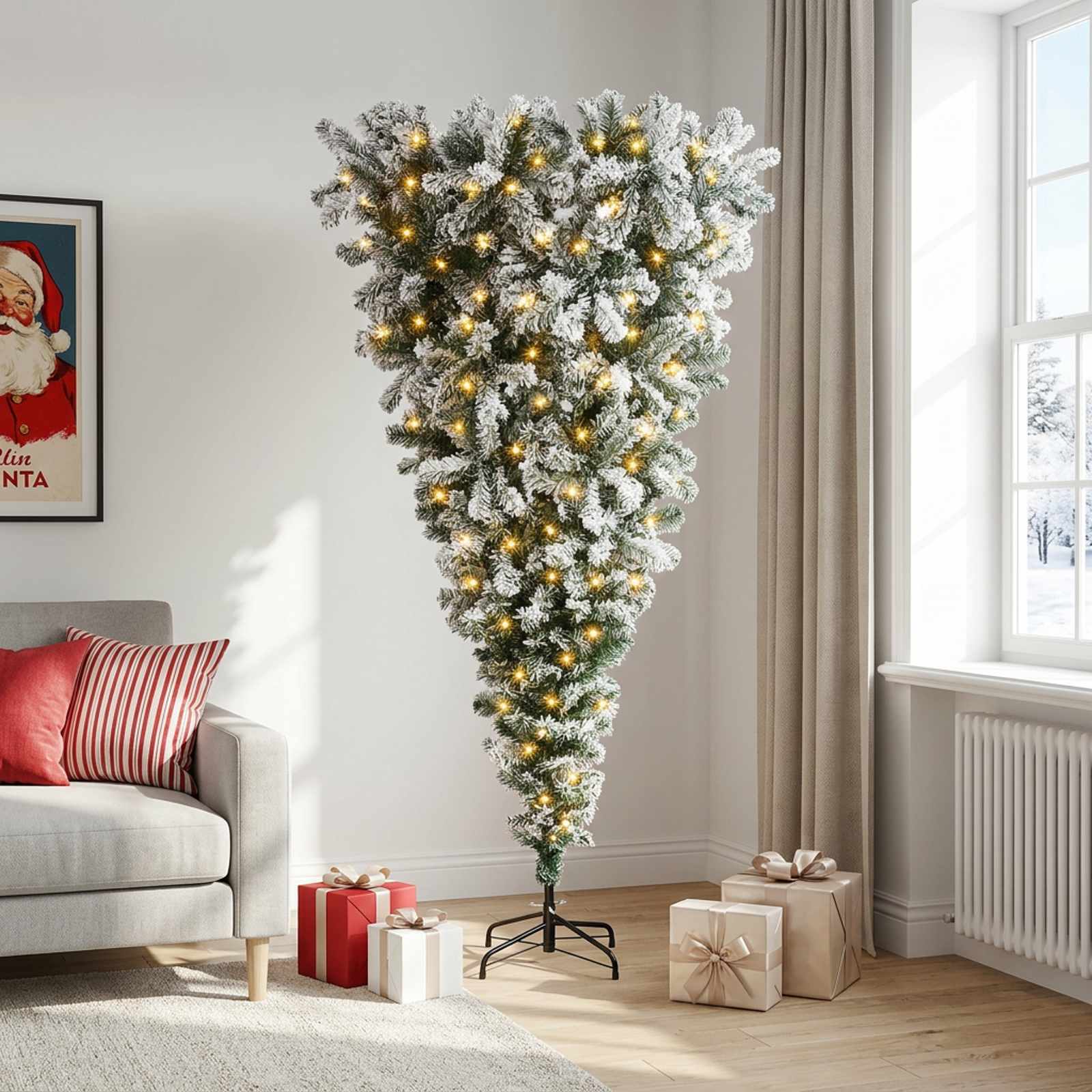 Tagurpidi Kunstlik Hingega Jõulupuu 180 cm 300 LED-i Soe valge