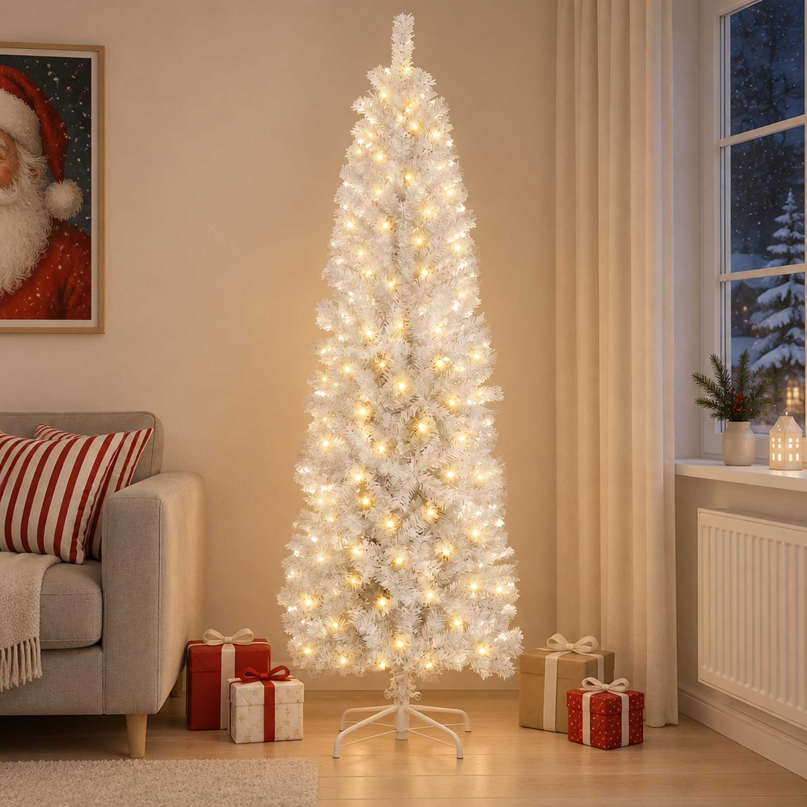 Kunstlik õhuke jõulukuusk 180 cm 300 LED-i Soe valge