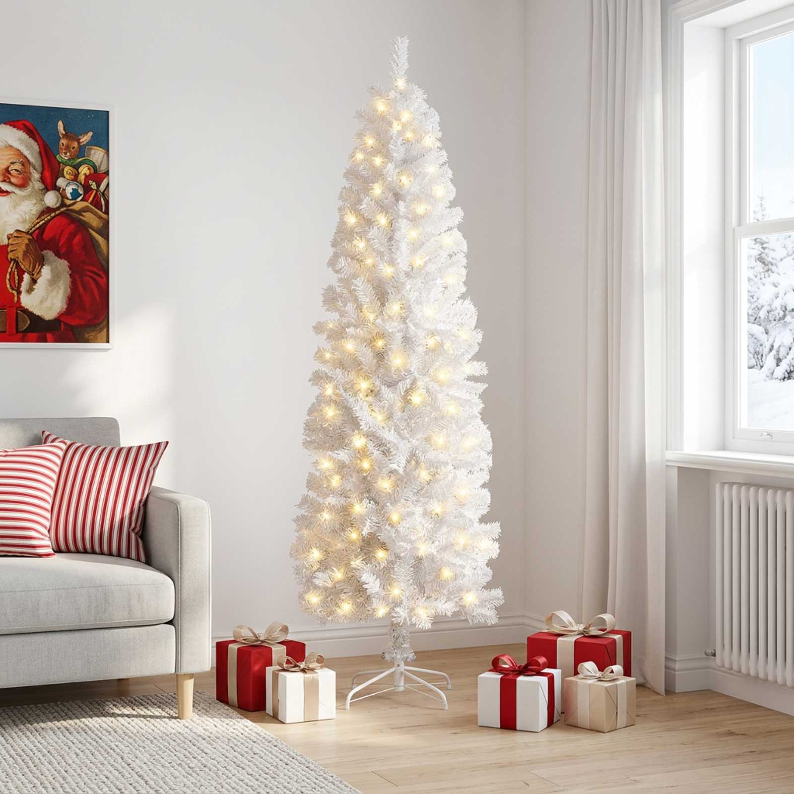 Kunstlik õhuke jõulukuusk 180 cm 300 LED-i Soe valge