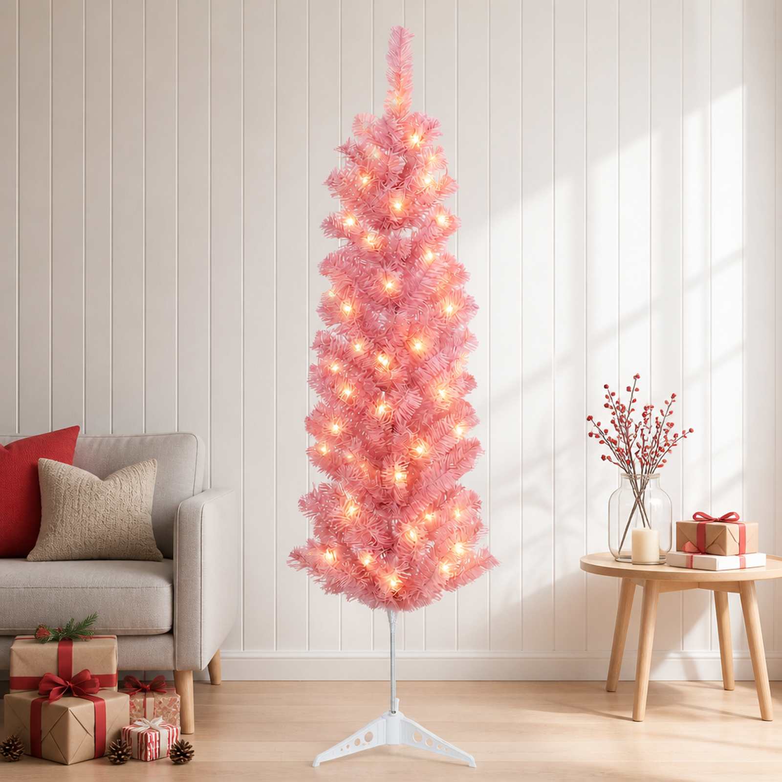 Kunstlik õhuke jõulukuusk 150 cm 150 LED-i Soe valge