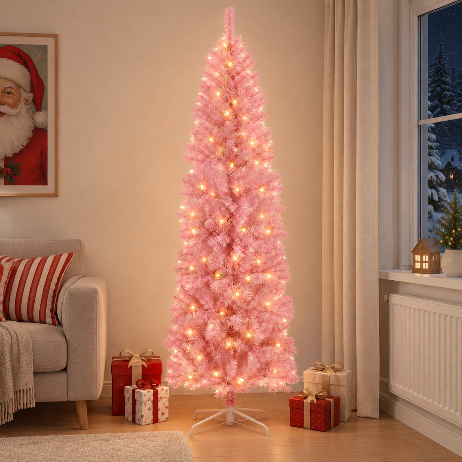 Kunstlik õhuke jõulukuusk 180 cm 300 LED-i Soe valge