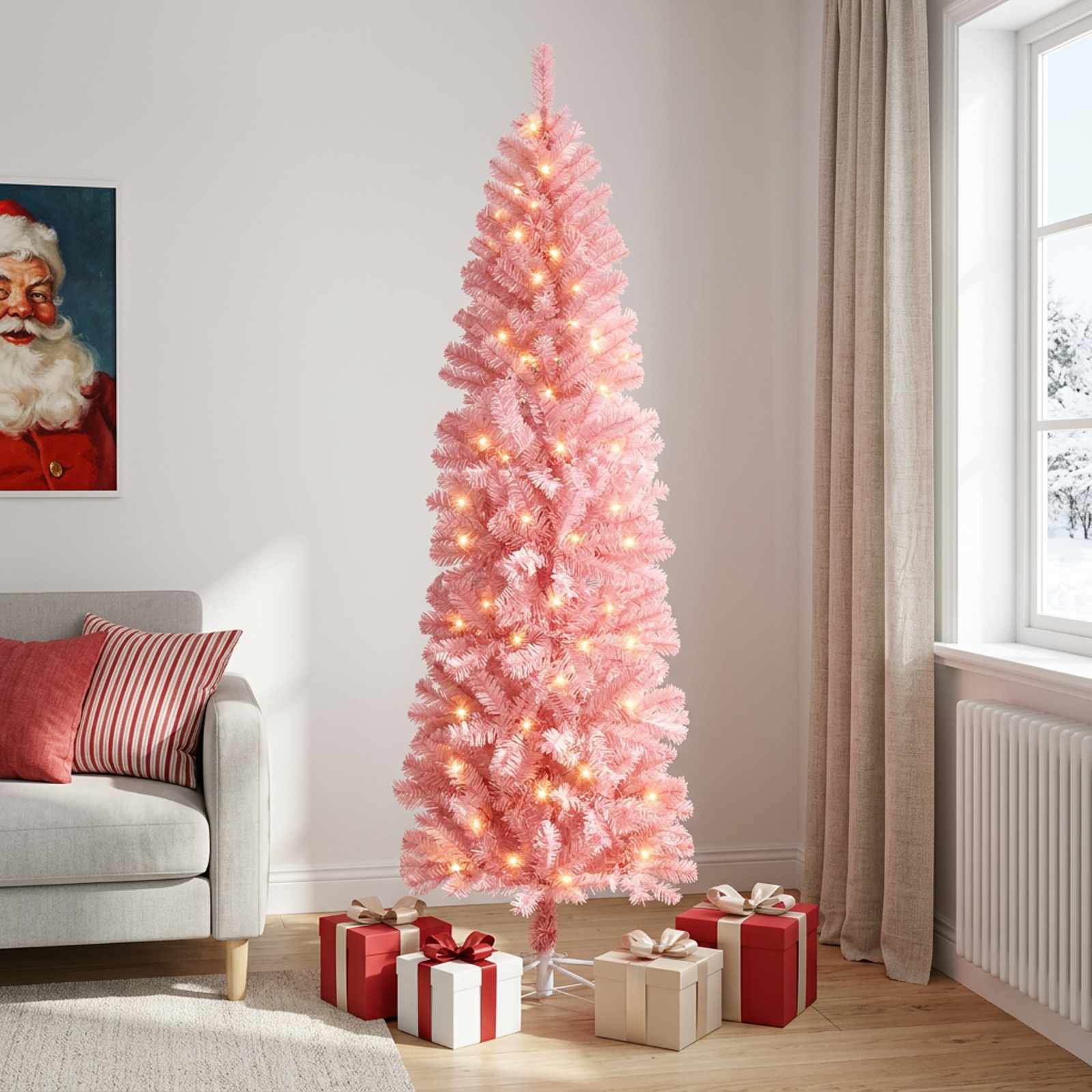 Kunstlik õhuke jõulukuusk 180 cm 300 LED-i Soe valge