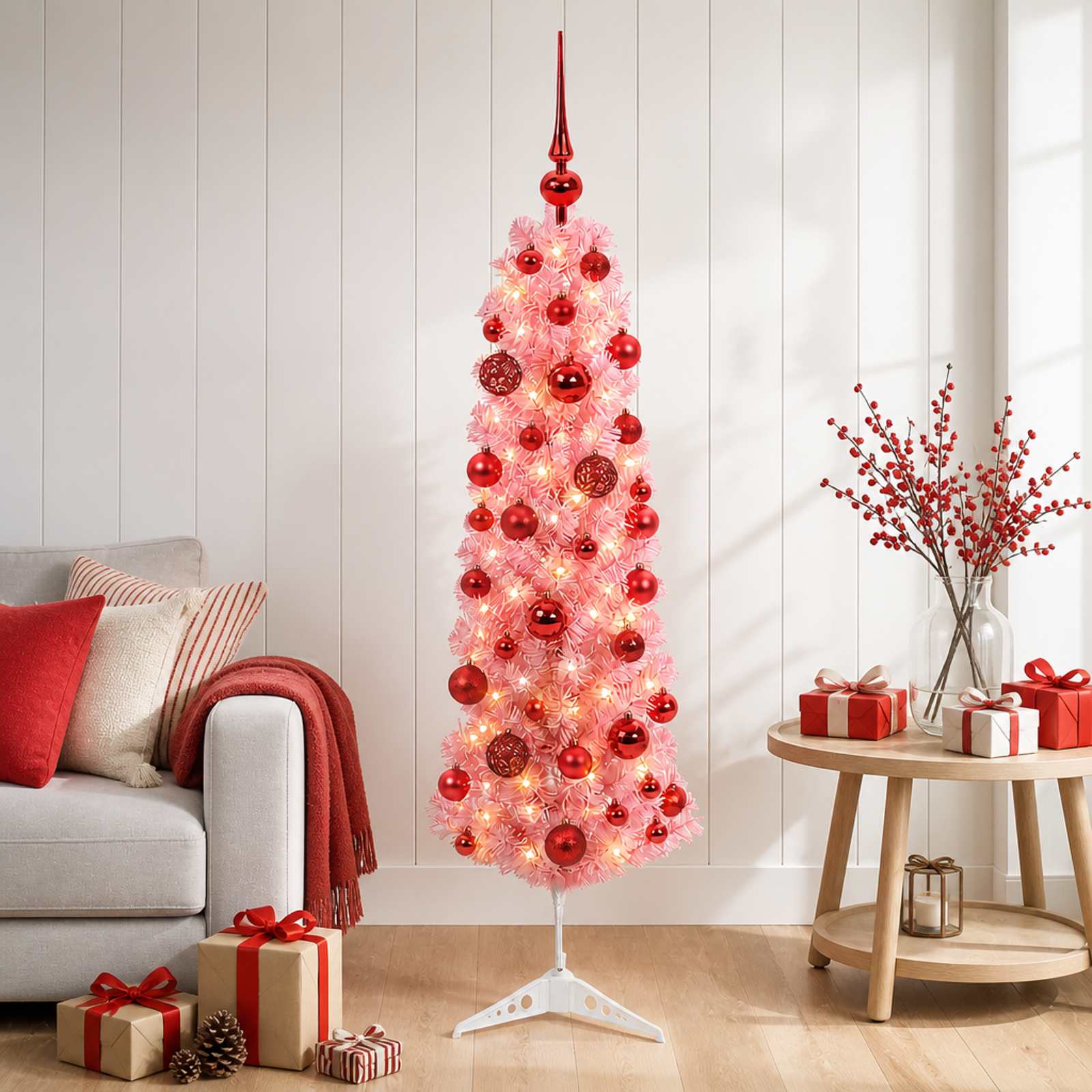 Kitsas kunstjõulupuu jõulukuulidega 120 cm 150 LED-i Soe valge
