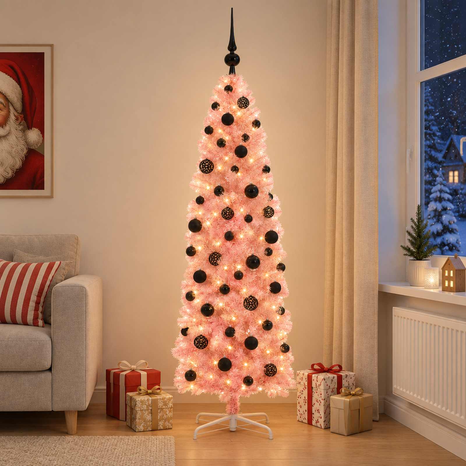 Kitsas kunstlik jõulupuu jõulukuuliga 180 cm 300 LED-i