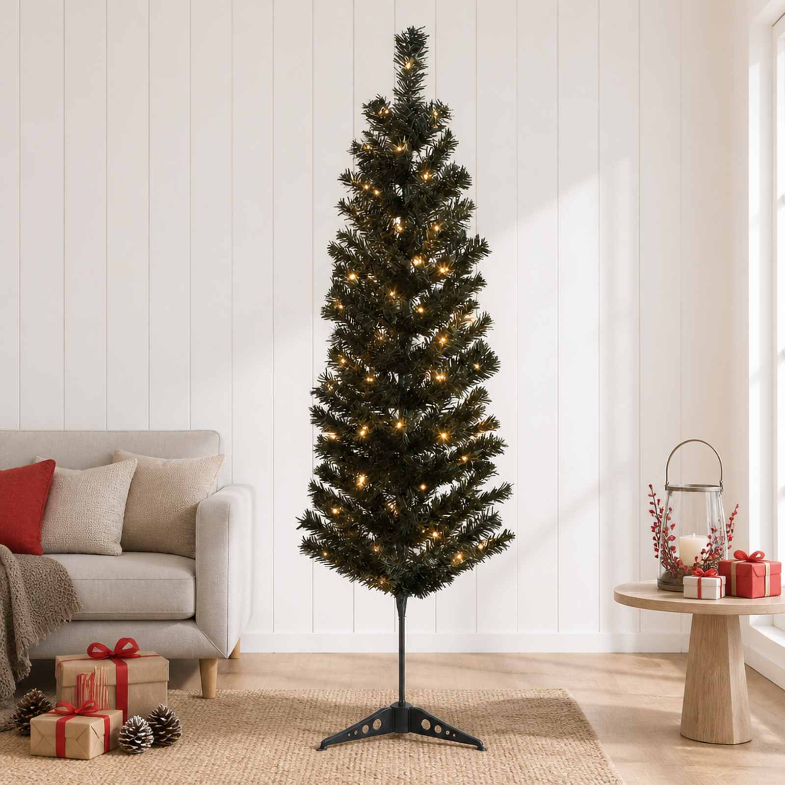 Kunstlik õhuke jõulukuusk 150 cm 150 LED-i Soe valge