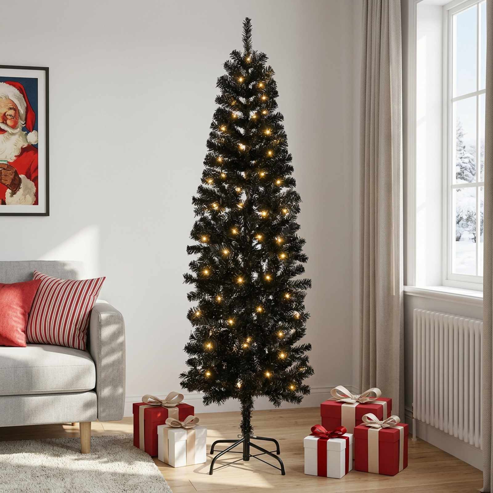 Kunstlik õhuke jõulukuusk 180 cm 300 LED-i Soe valge