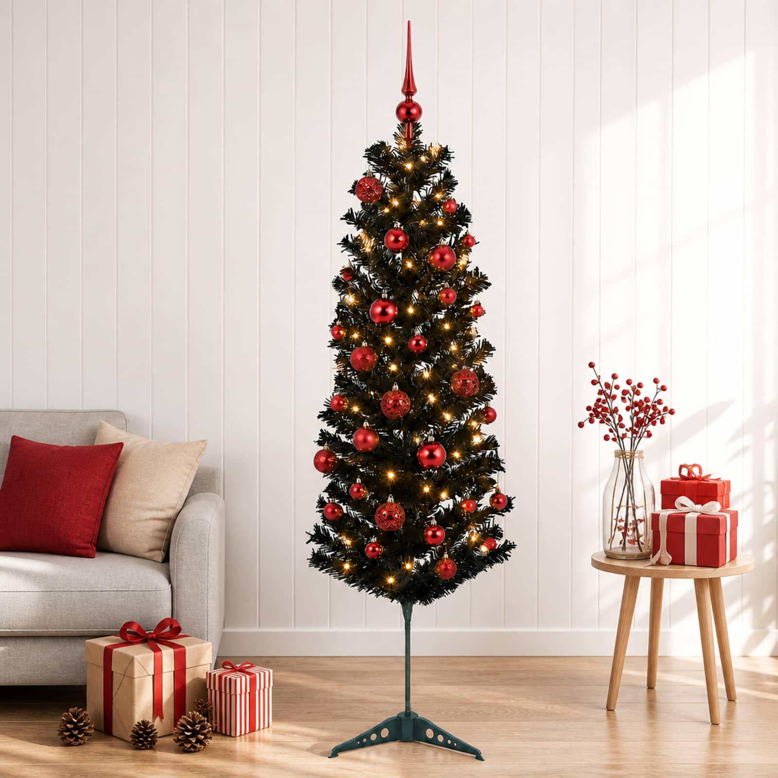 Kitsas kunstkuusk koos jõulukuulidega 150 cm 150 LED-i
