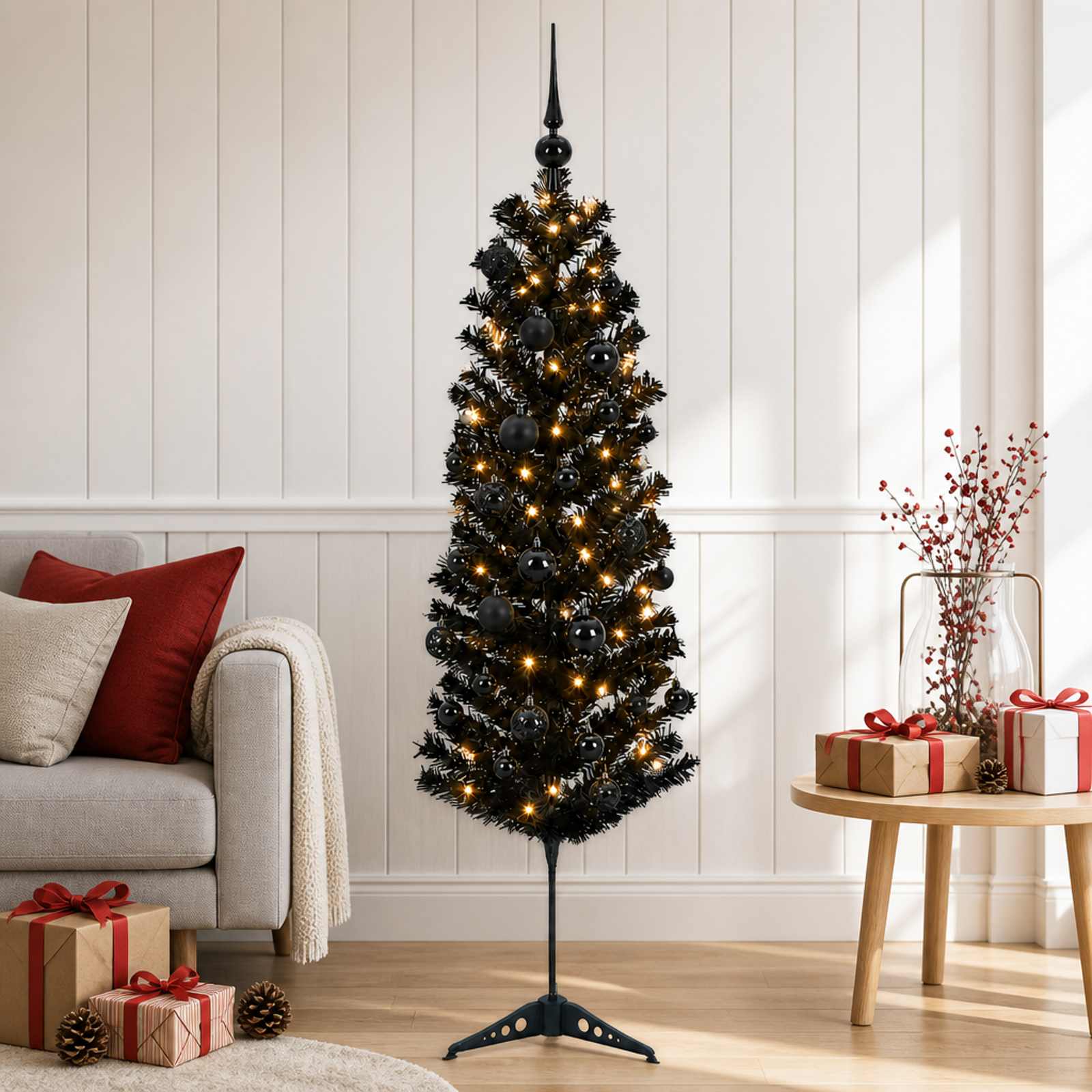 Kitsas kunstkuusk koos jõulukuulidega 150 cm 150 LED-i
