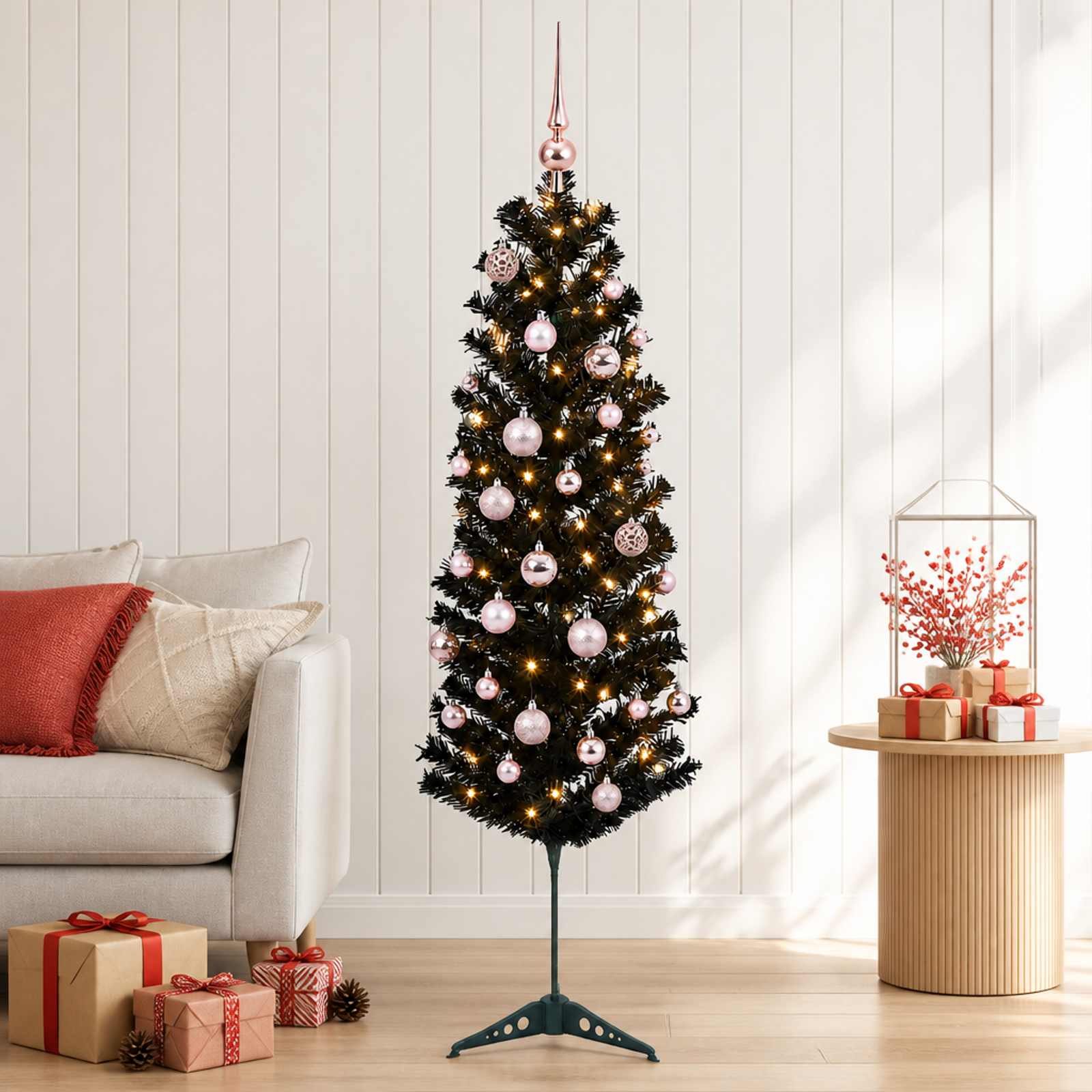 Kitsas kunstkuusk koos jõulukuulidega 150 cm 150 LED-i