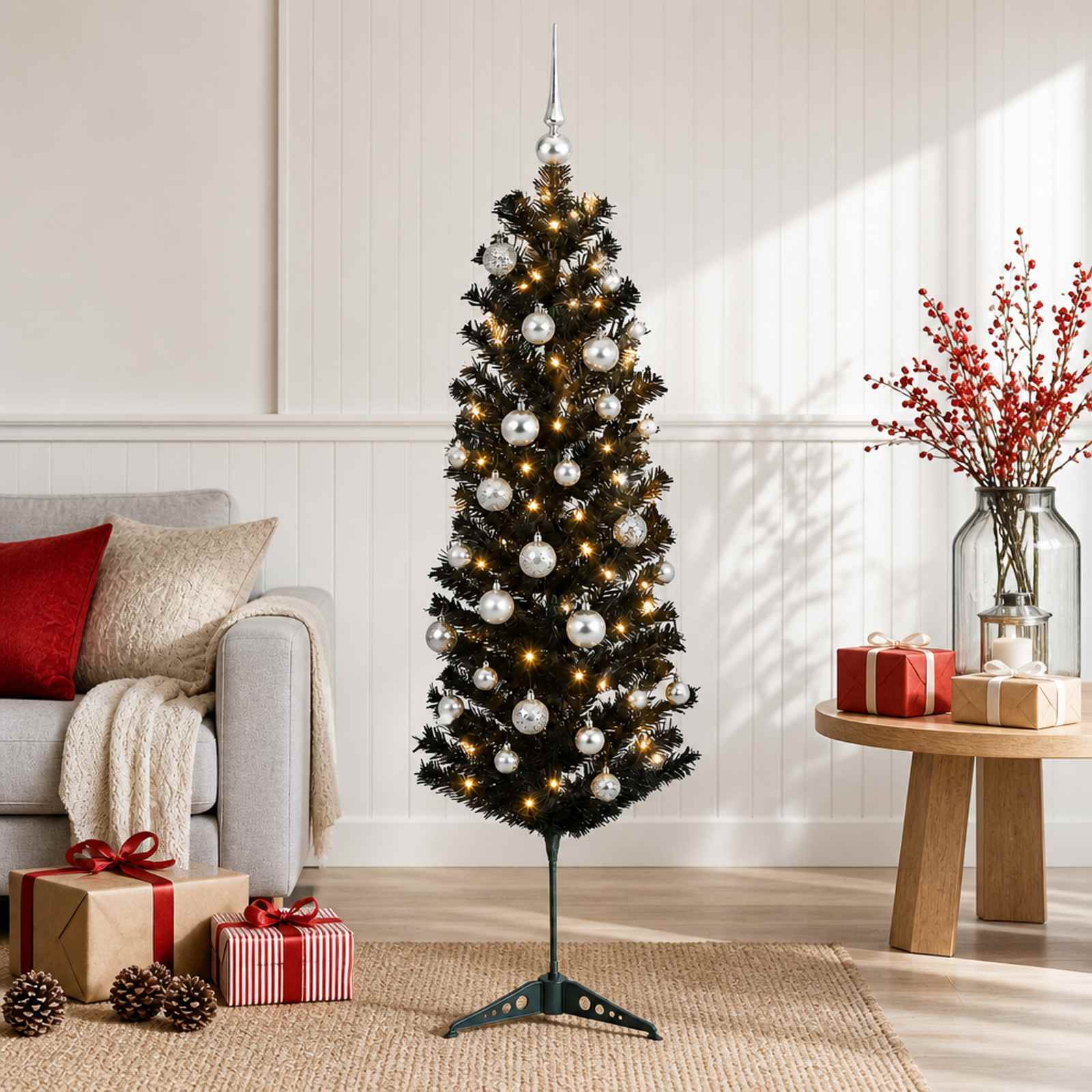 Kitsas kunstkuusk koos jõulukuulidega 150 cm 150 LED-i
