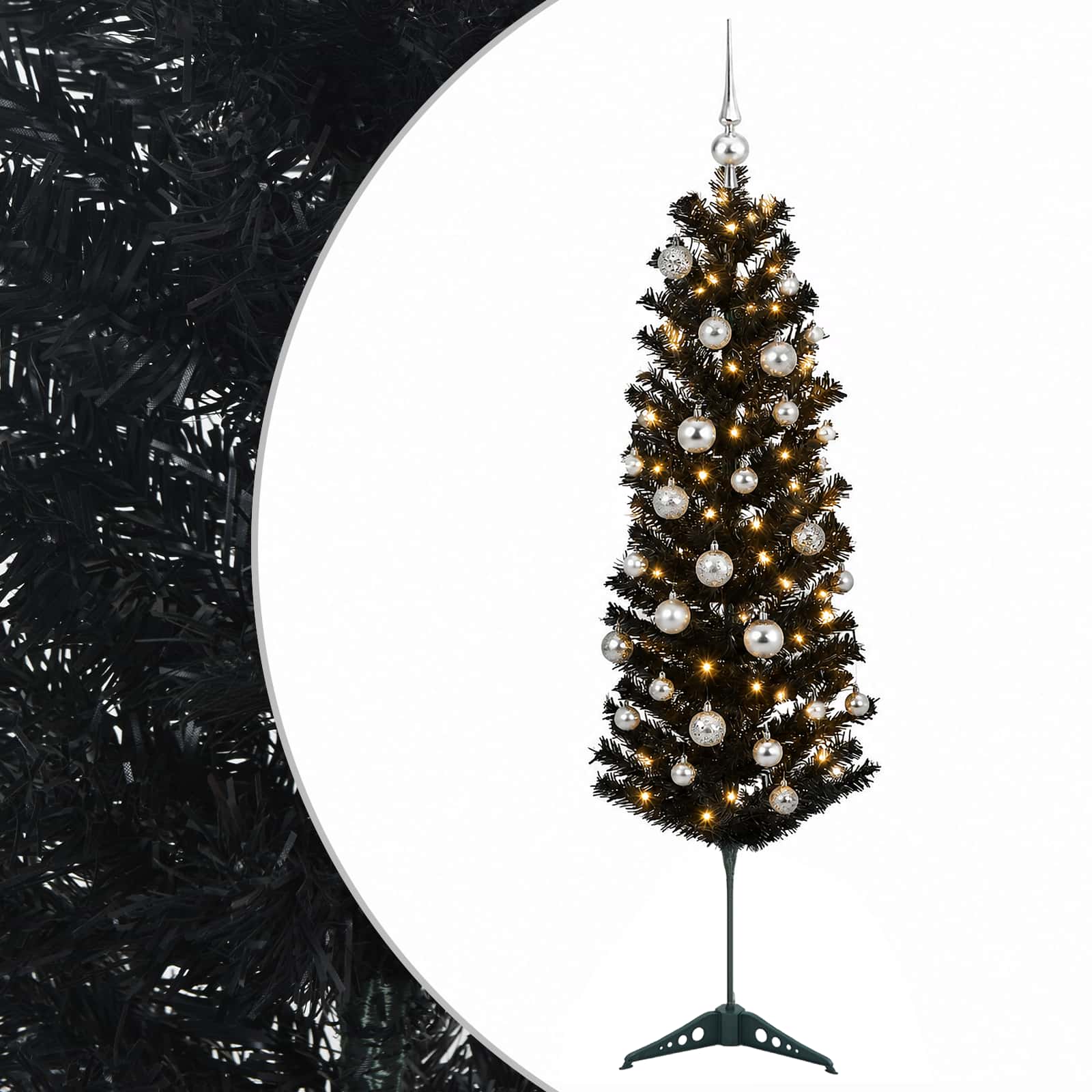 Kitsas kunstkuusk koos jõulukuulidega 150 cm 150 LED-i