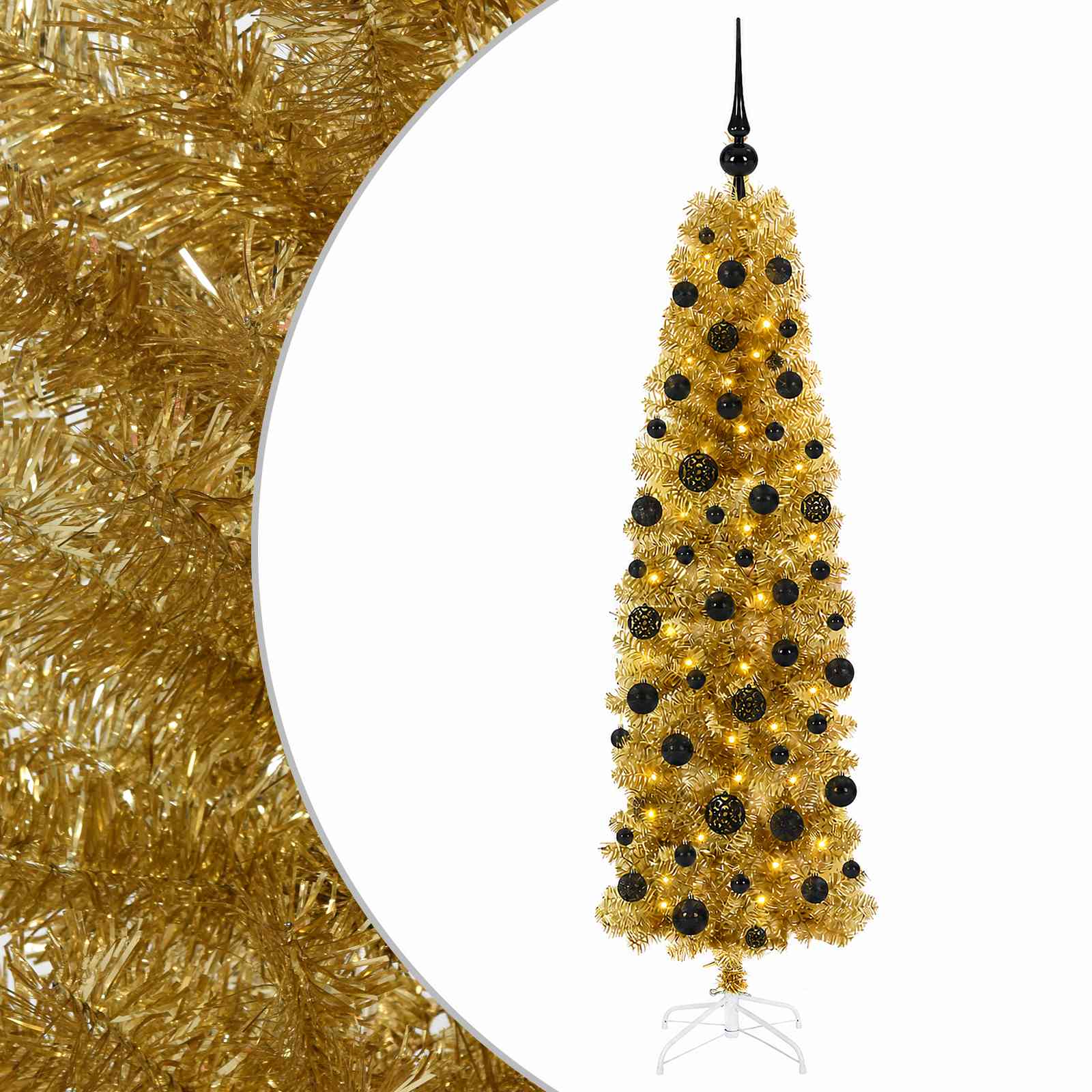 Kunstlik õhuke jõulupuu koos kaunistustega 180 cm 300 LED-i