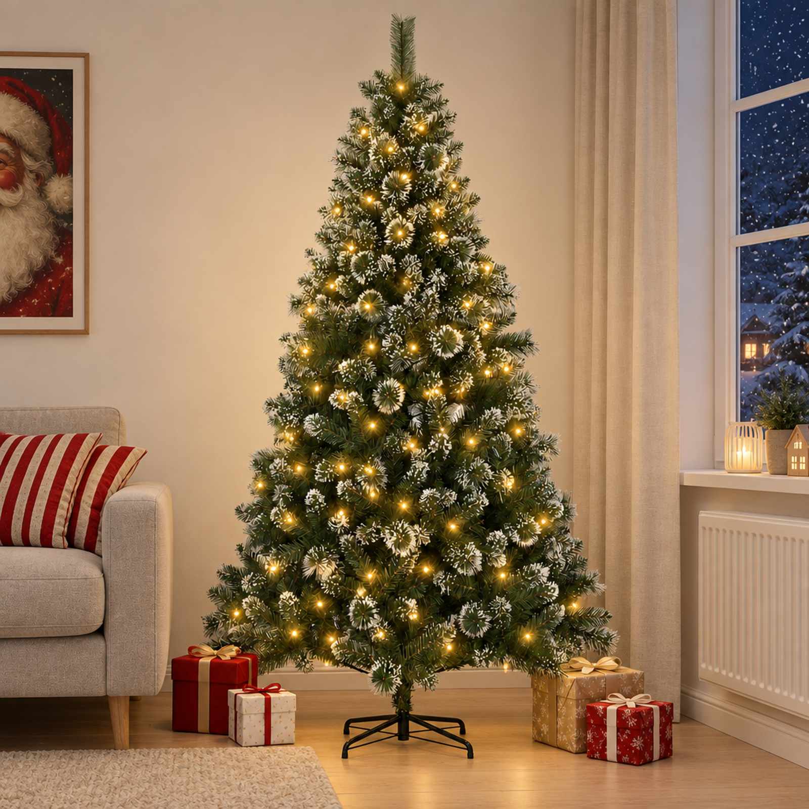 Tehisjõulupuu 150 cm 150 LED-i Soe valge PVC ja metall Roheline