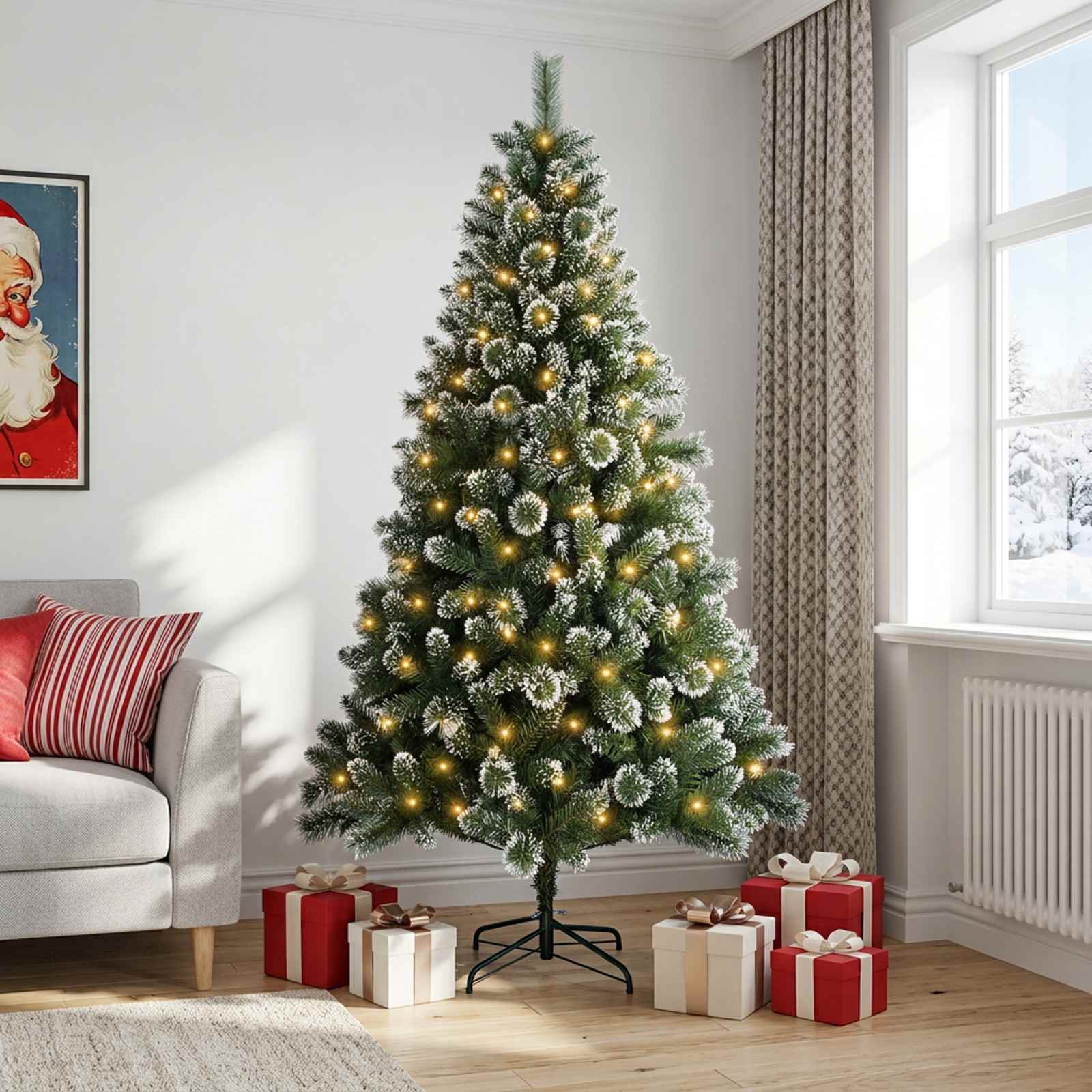 Tehisjõulupuu 150 cm 150 LED-i Soe valge PVC ja metall Roheline