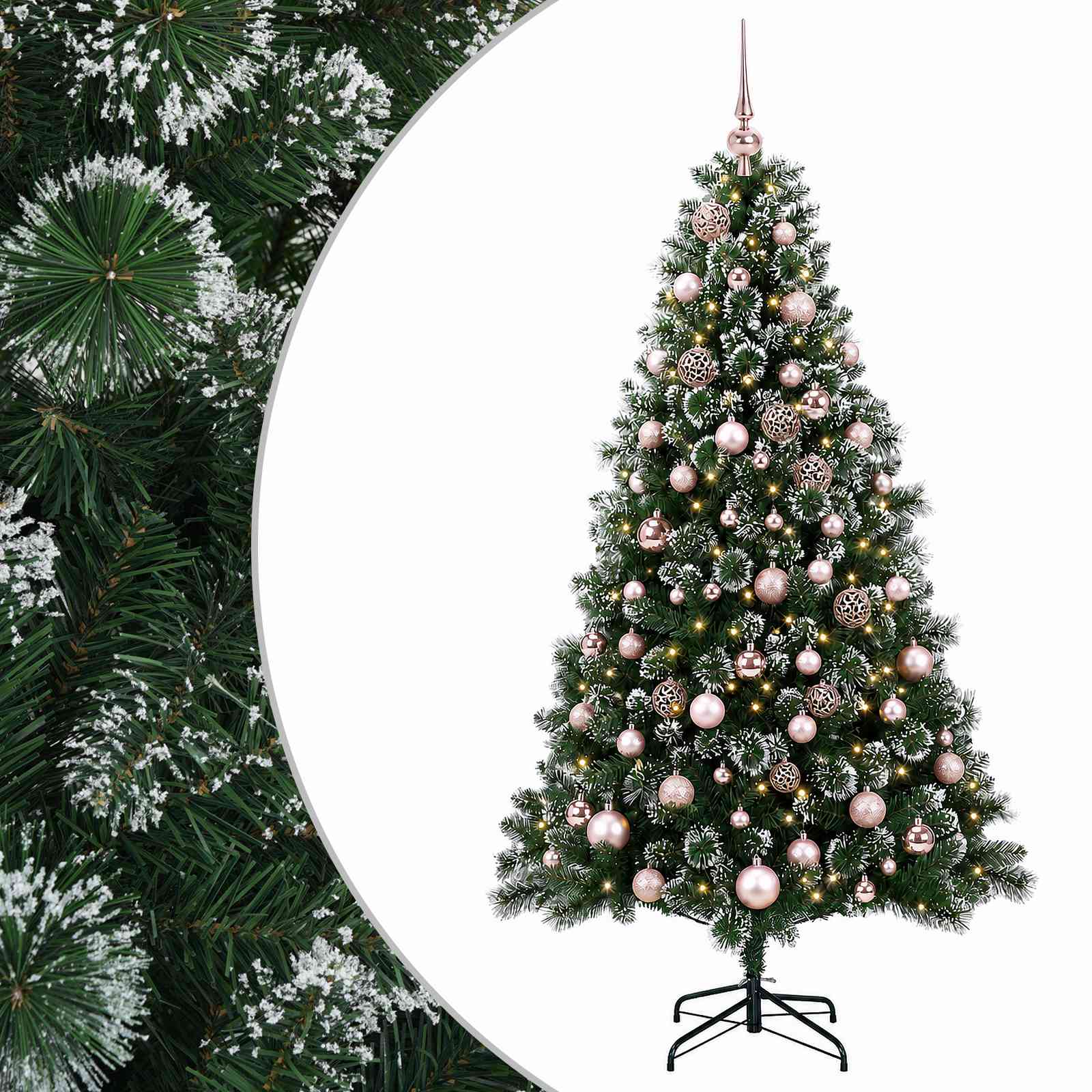 Tehis jõulupuu koos kuulekatega 210 cm 300 LED-i Soe valge