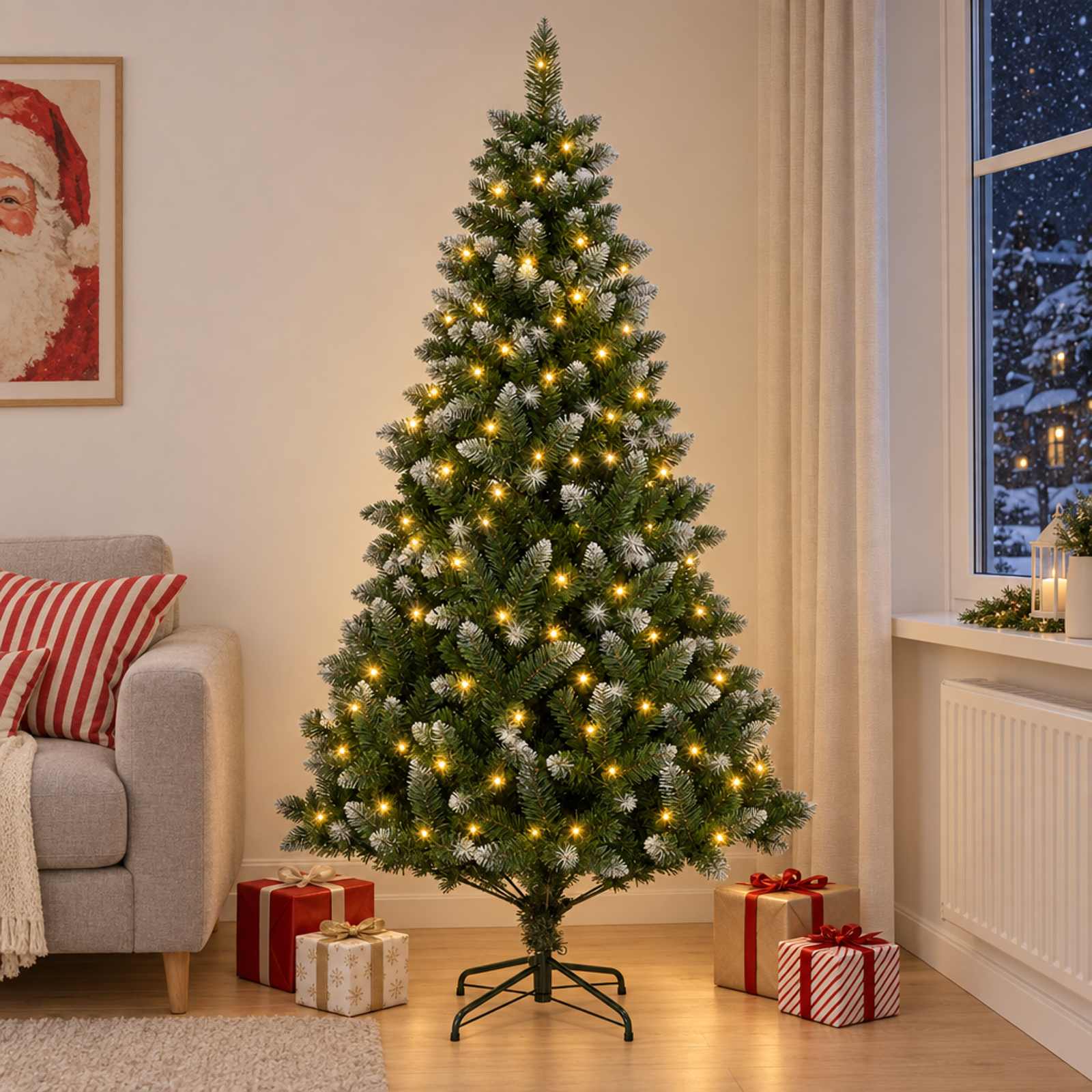 Tehisjõulupuu 180 cm 300 LED-i Soe valge PVC ja metall Roheline