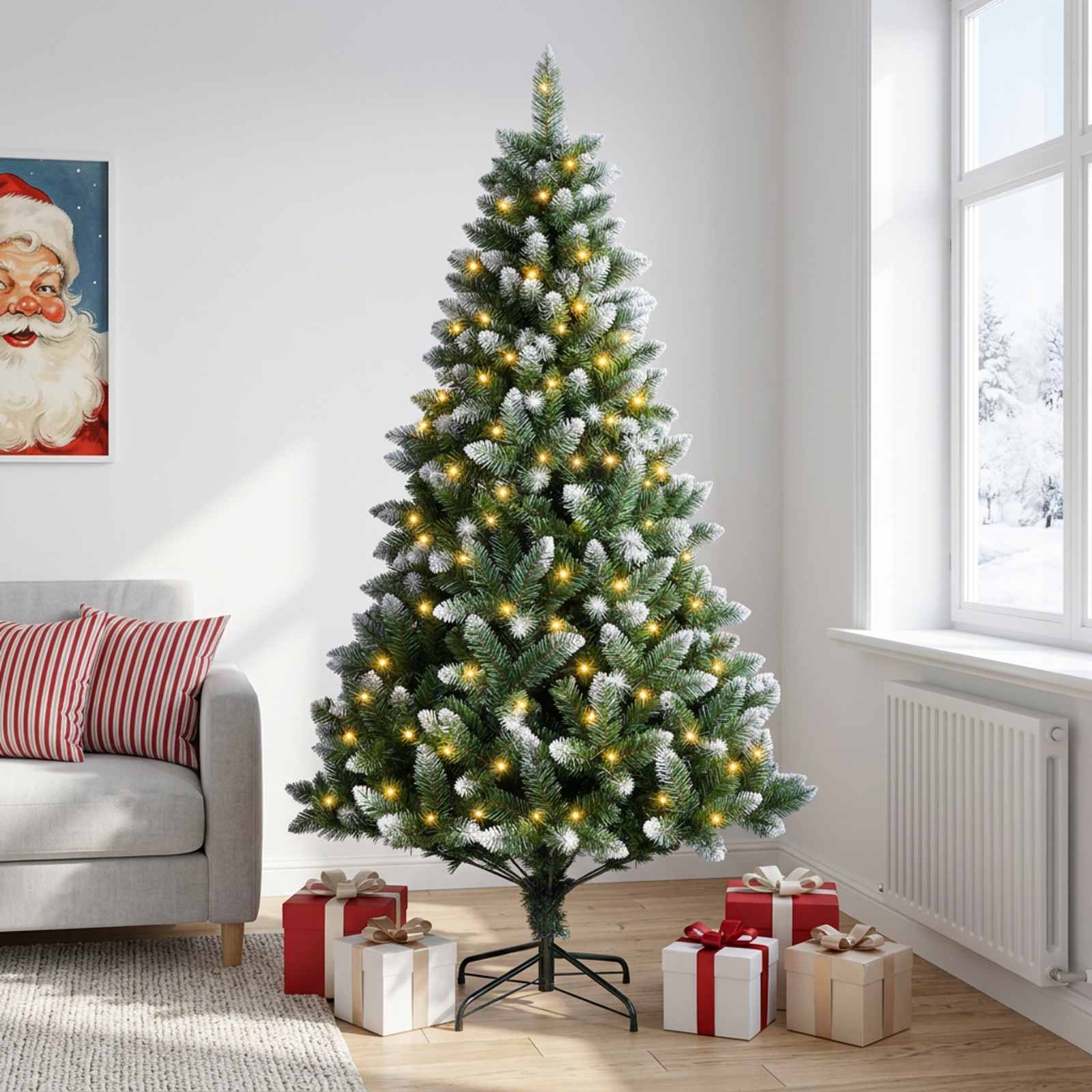 Tehisjõulupuu 180 cm 300 LED-i Soe valge PVC ja metall Roheline
