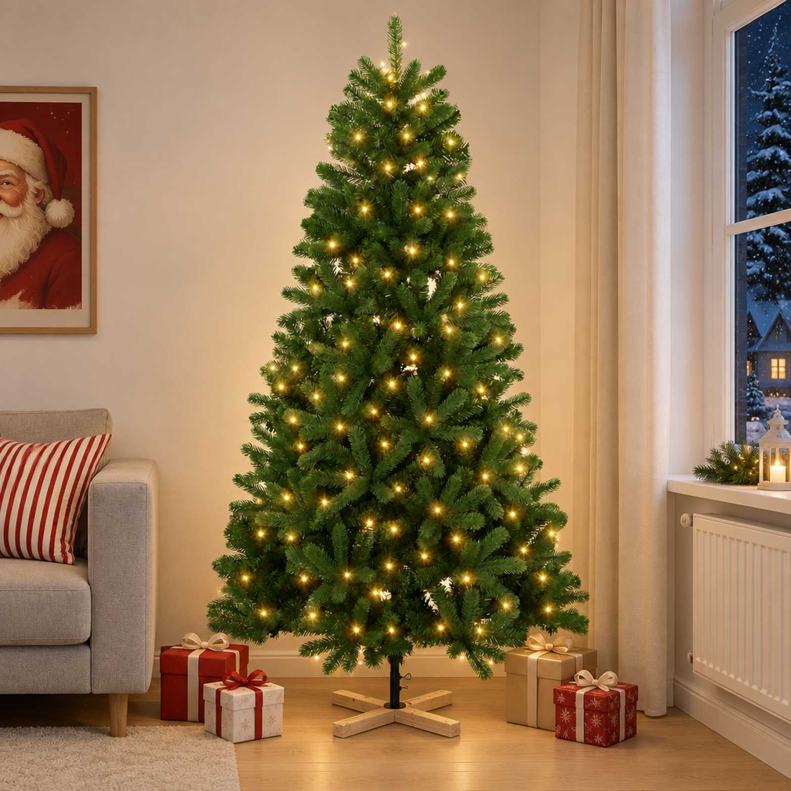 Tehisjõulupuu 150 cm 150 LED-i Soe valge PVC Roheline