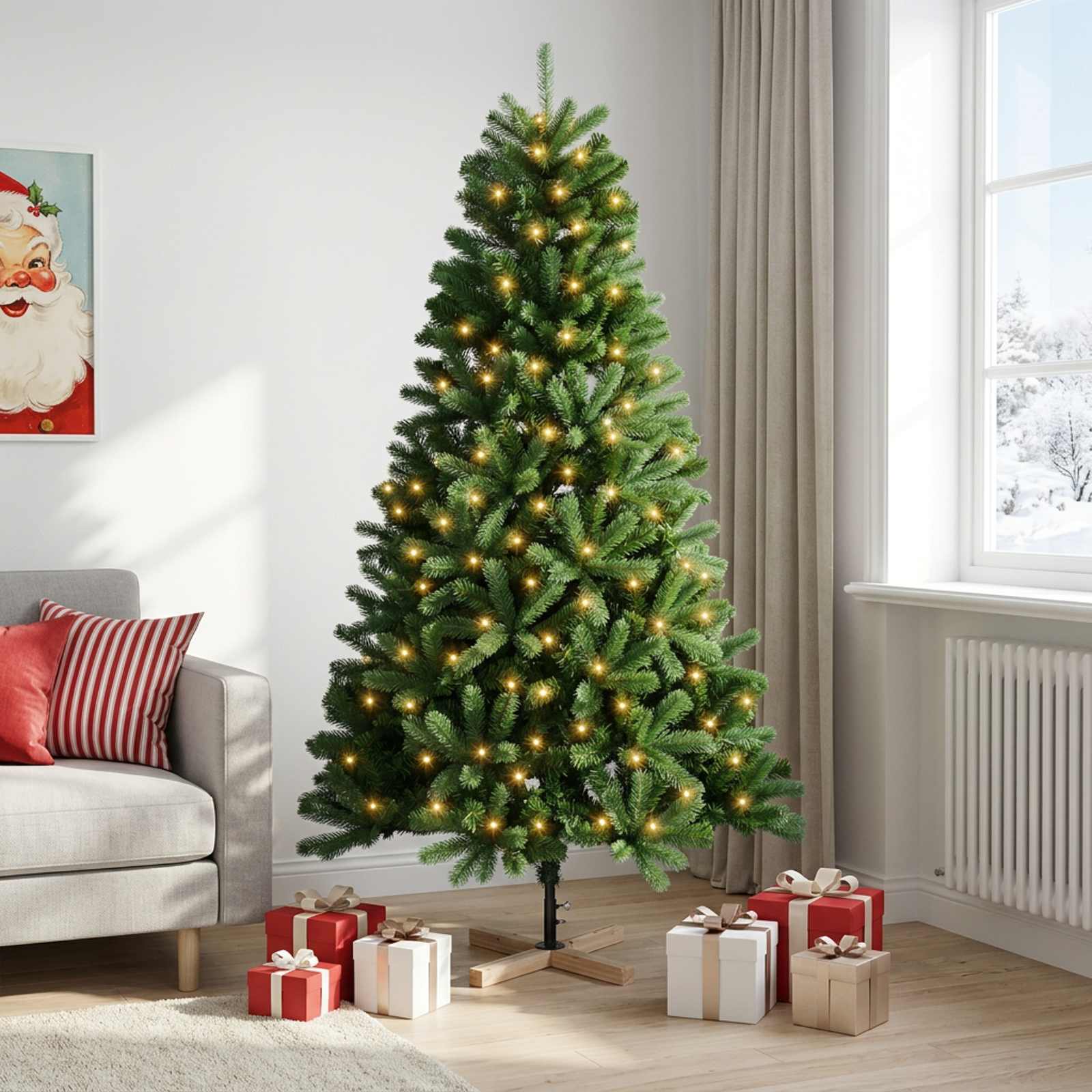 Tehisjõulupuu 150 cm 150 LED-i Soe valge PVC Roheline