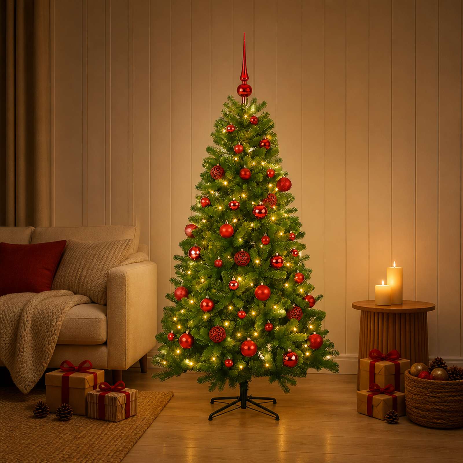 Kunstkuusk koos jõulukuuliga 150 cm 150 LED-i Soe valge PVC