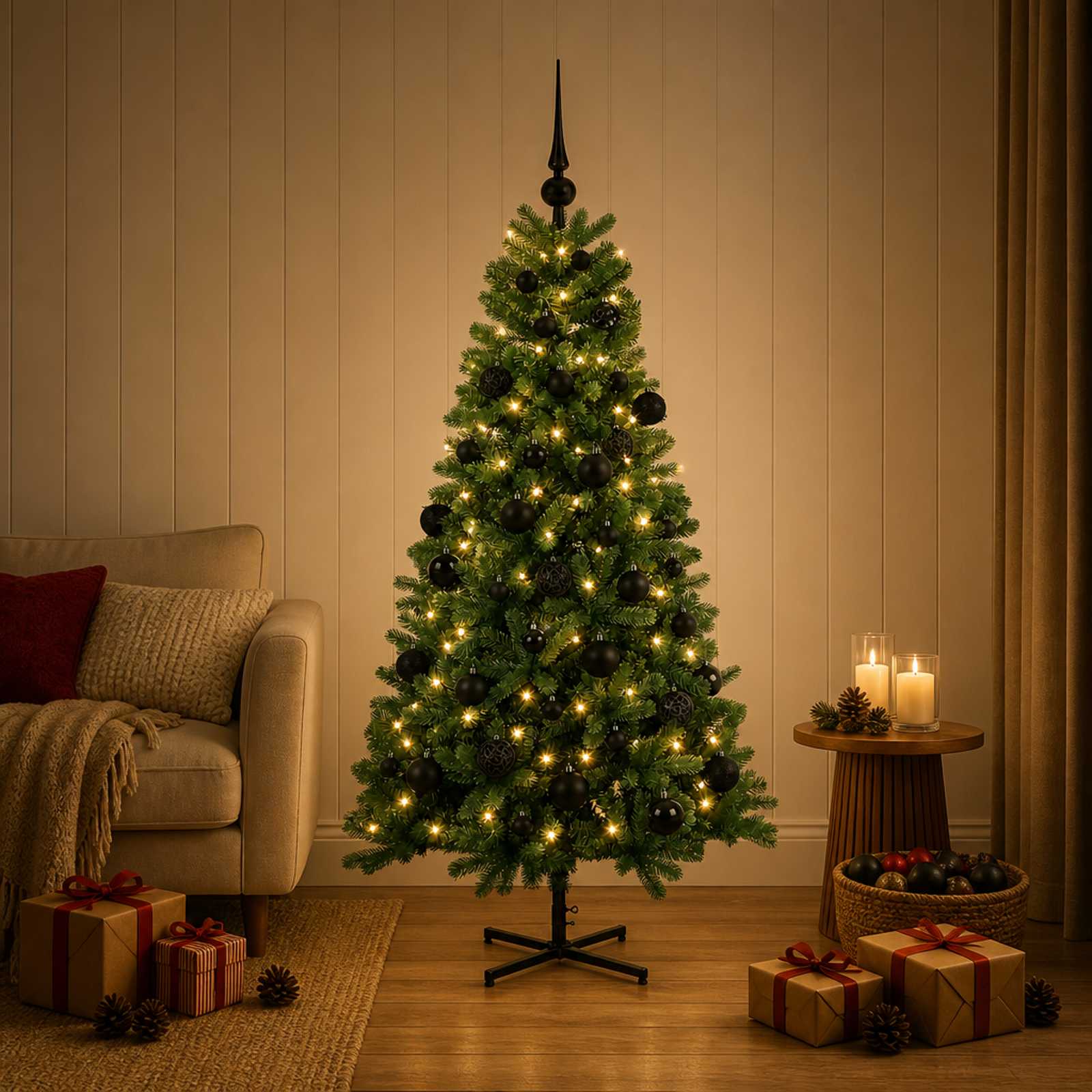 Kunstkuusk koos jõulukuuliga 150 cm 150 LED-i Soe valge PVC