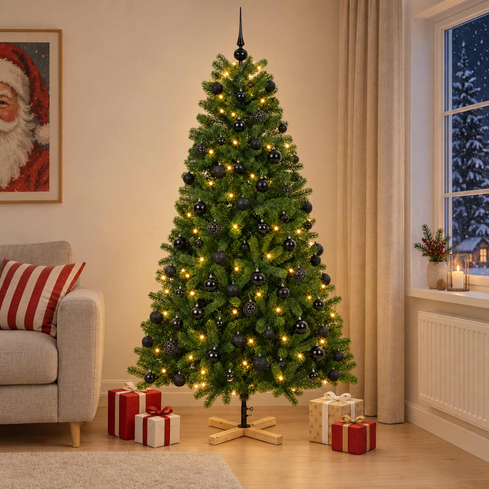 Kunstkuusk koos jõulukuuliga 180 cm 300 LED-i Soe valge PVC