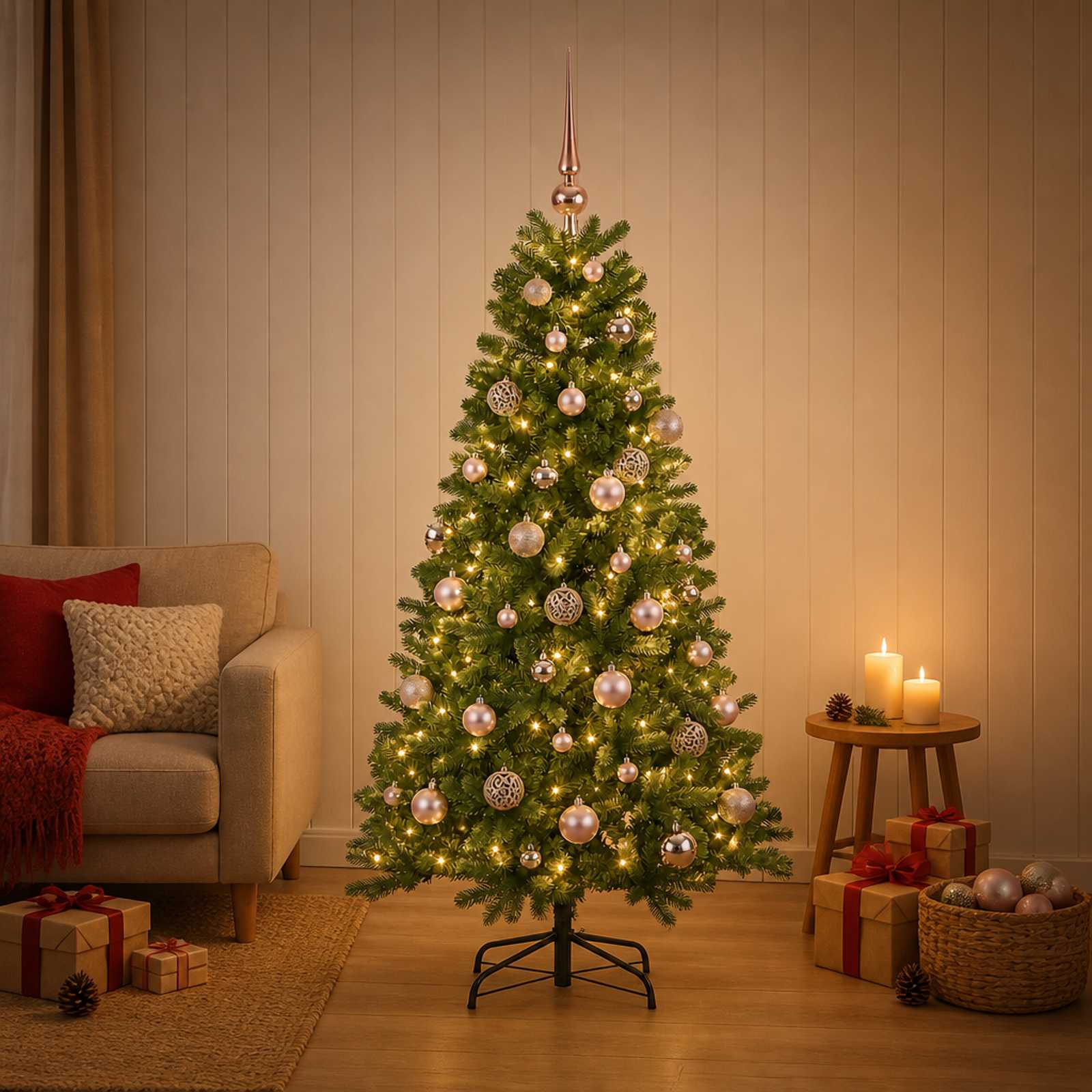 Kunstkuusk koos jõulukuuliga 150 cm 150 LED-i Soe valge PVC