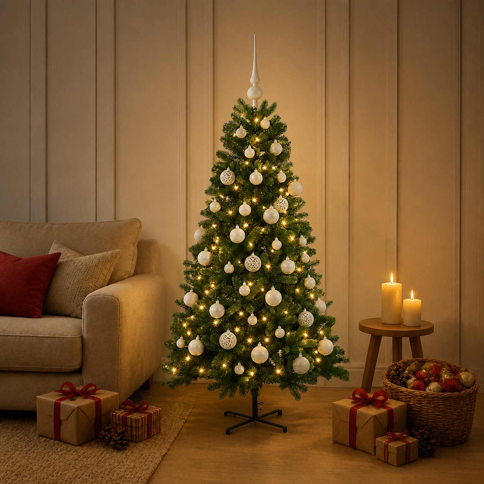 Kunstkuusk koos jõulukuuliga 150 cm 150 LED-i Soe valge PVC