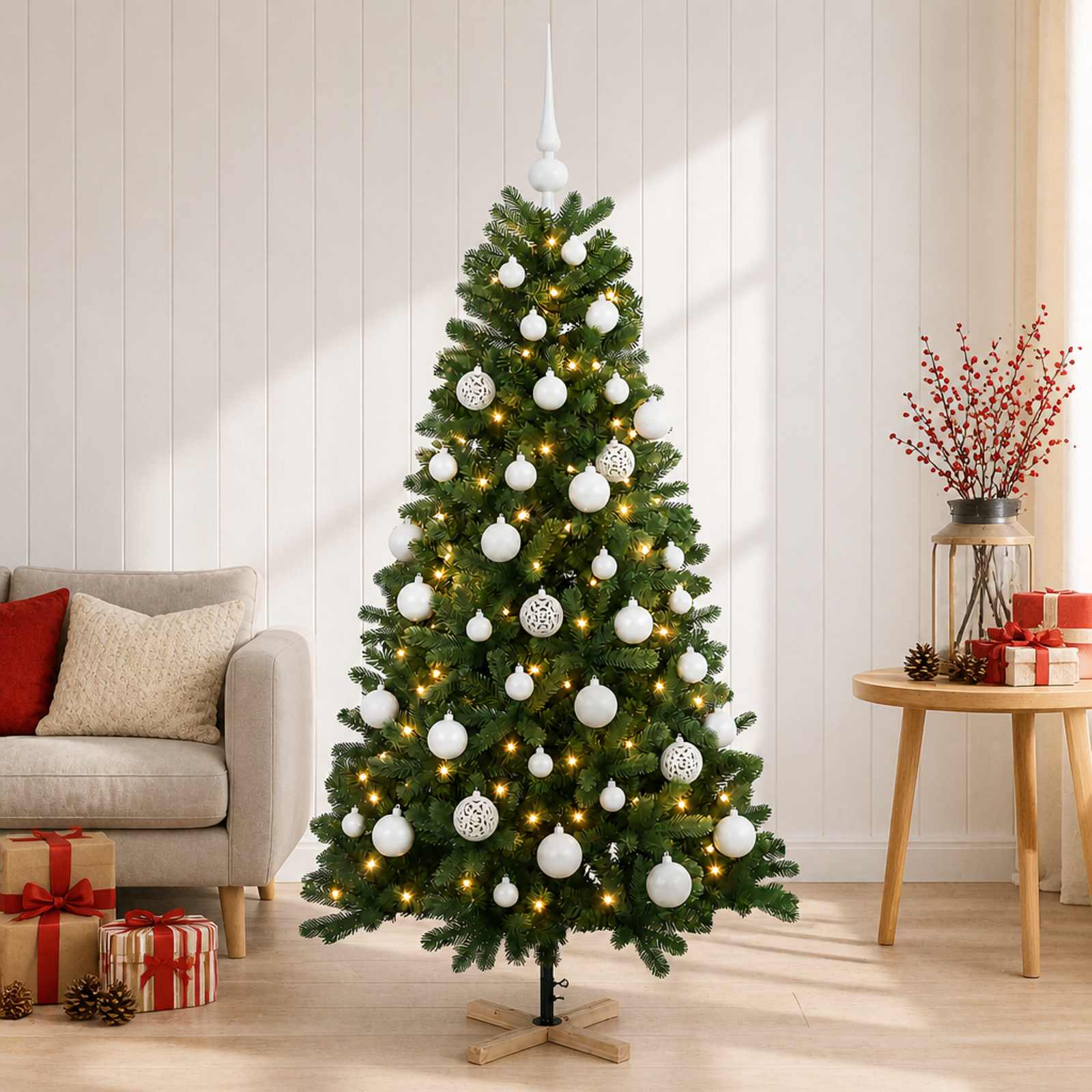 Kunstkuusk koos jõulukuuliga 150 cm 150 LED-i Soe valge PVC