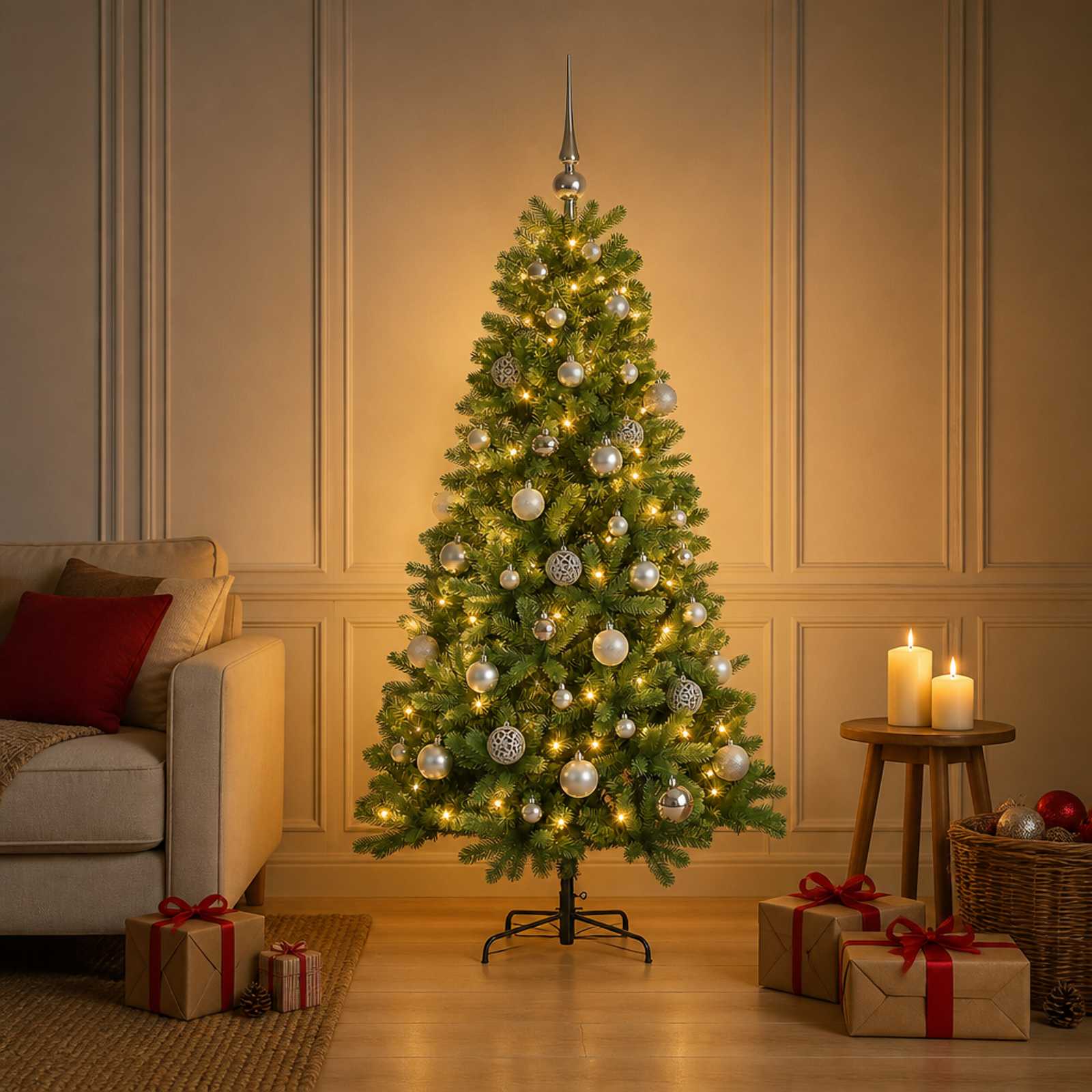 Kunstkuusk koos jõulukuuliga 150 cm 150 LED-i Soe valge PVC