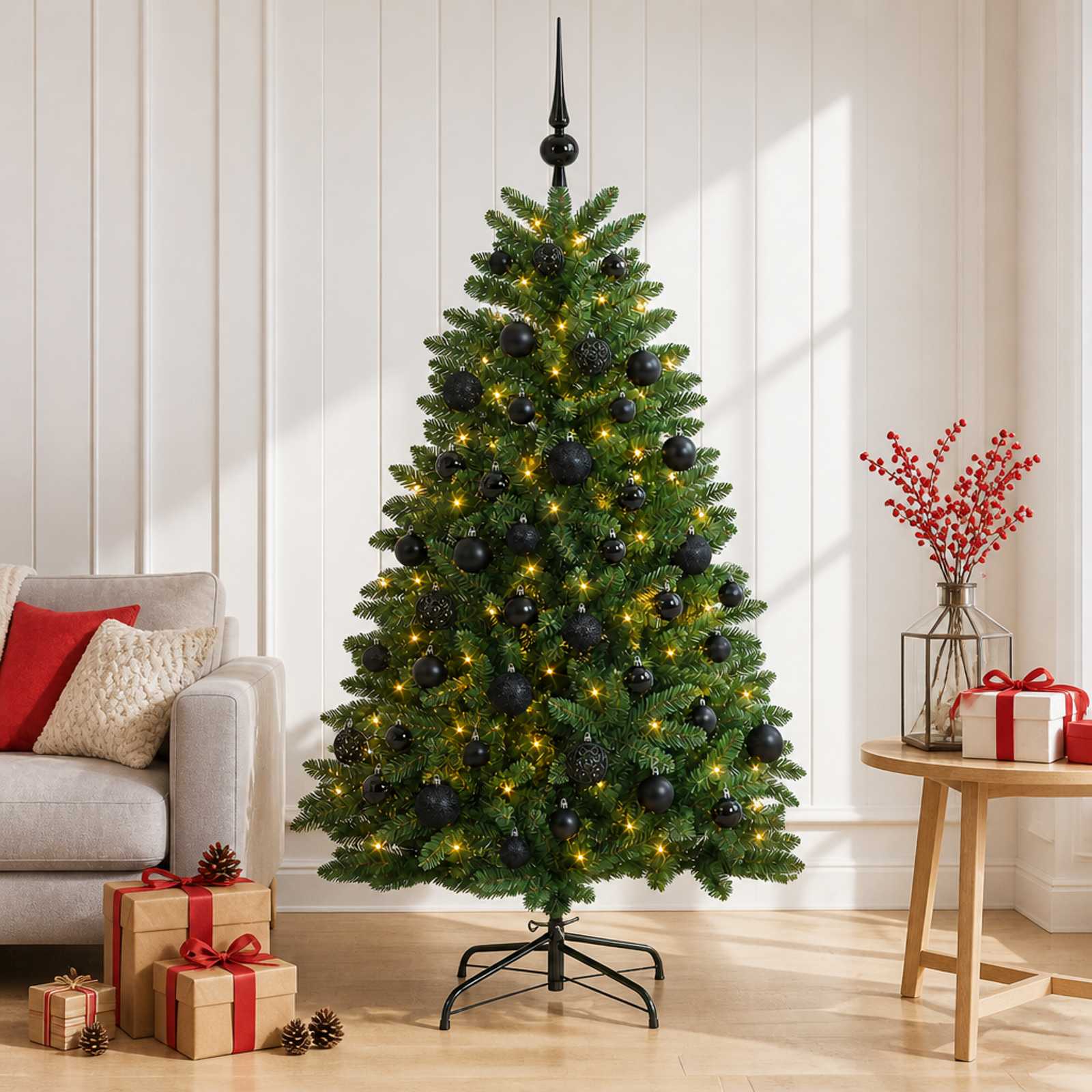 Kunstkuusk, keskroheline, jõulukuulidega 150 cm 150 LED-i