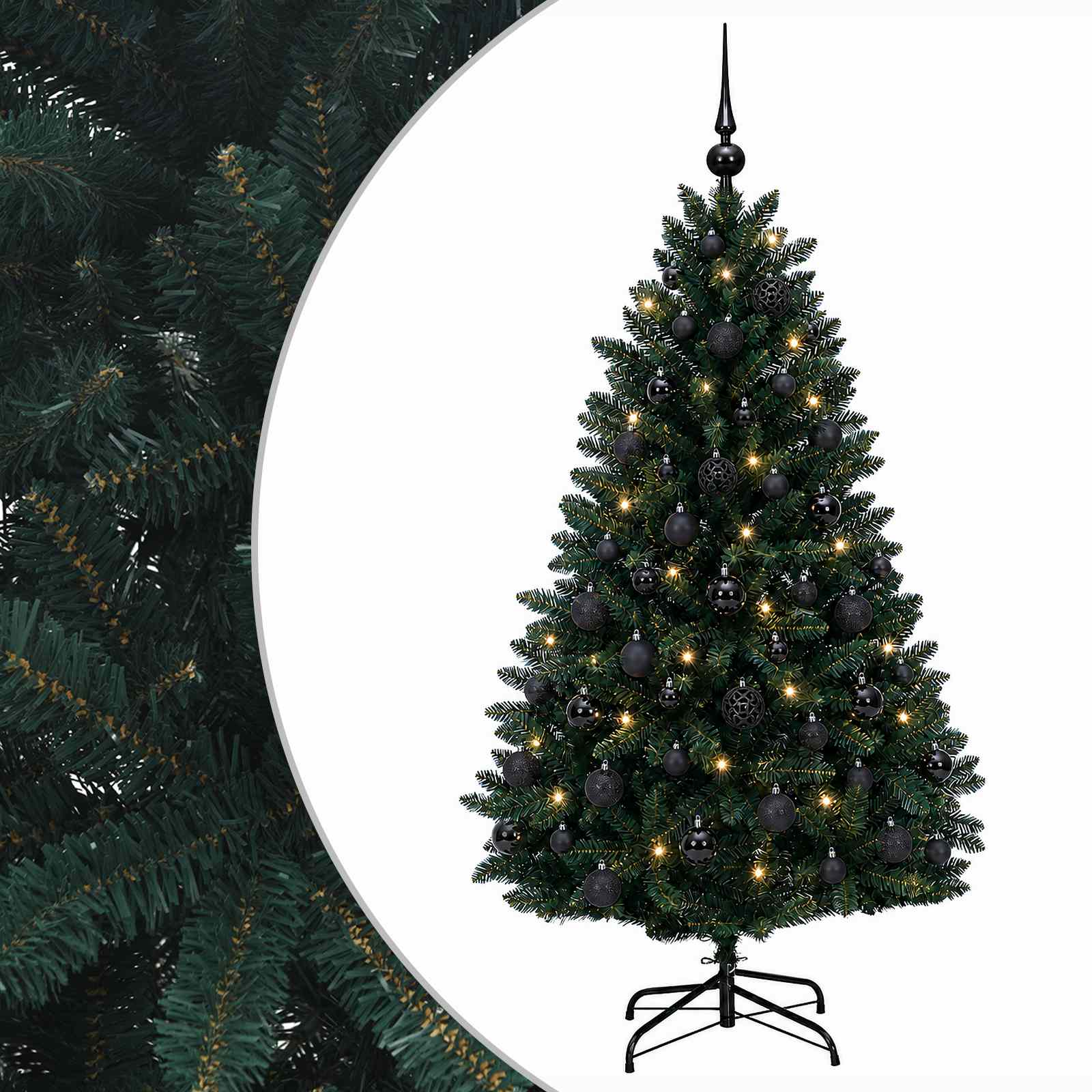 Tumeroheline kunstkuusk kuuseehetega 150 cm 150 LED-i Soe valge
