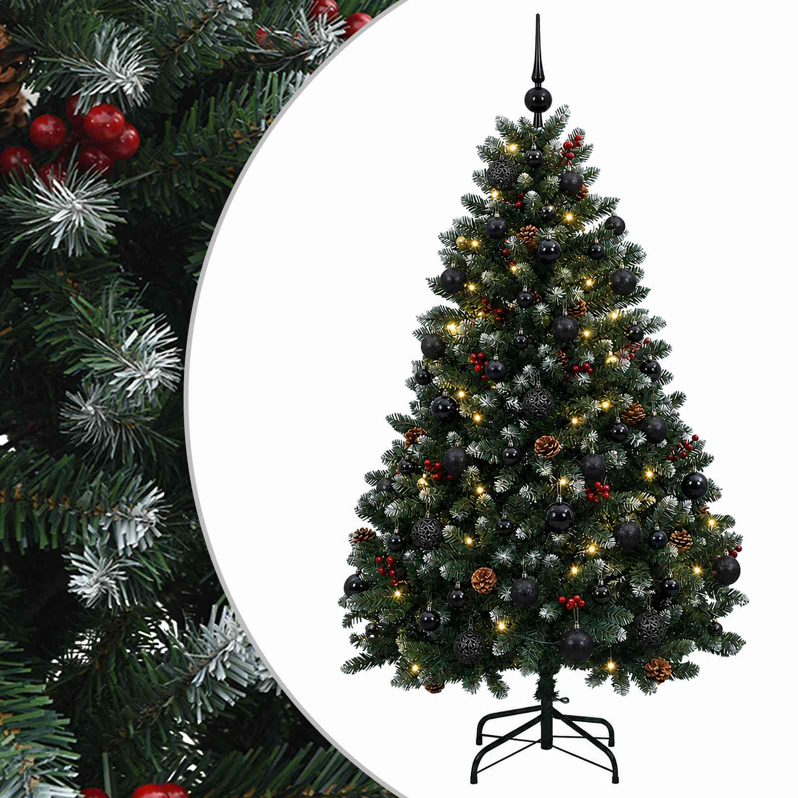 Kunstjõulupuu, roheline, jõulukuulidega 150 cm 150 LED-i