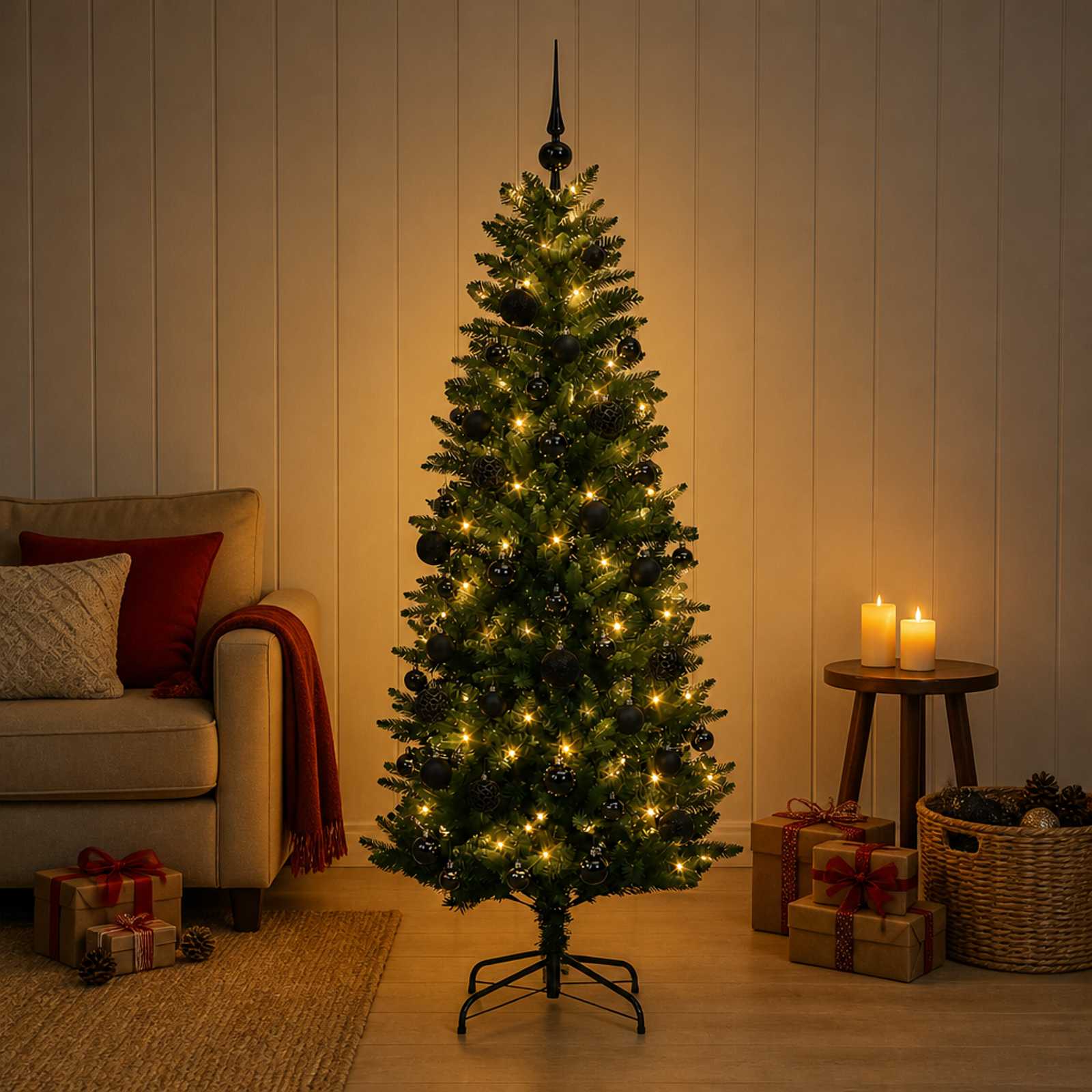 Tehisjõulukuusk koos kaunistustega 120 cm 150 LED-i Soe valge