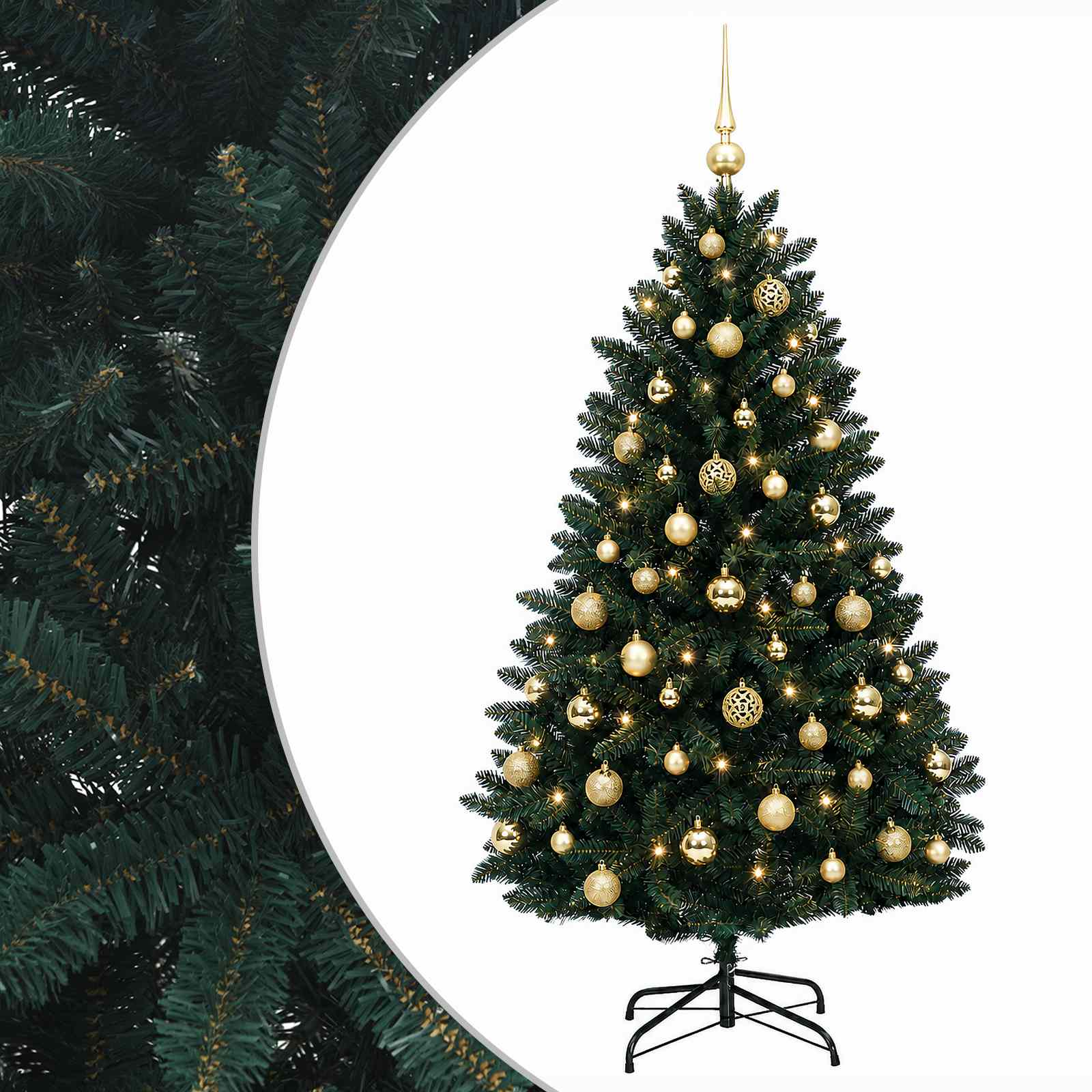 Tumeroheline kunstjõulupuu koos kuulidega 150 cm 150 LED-i