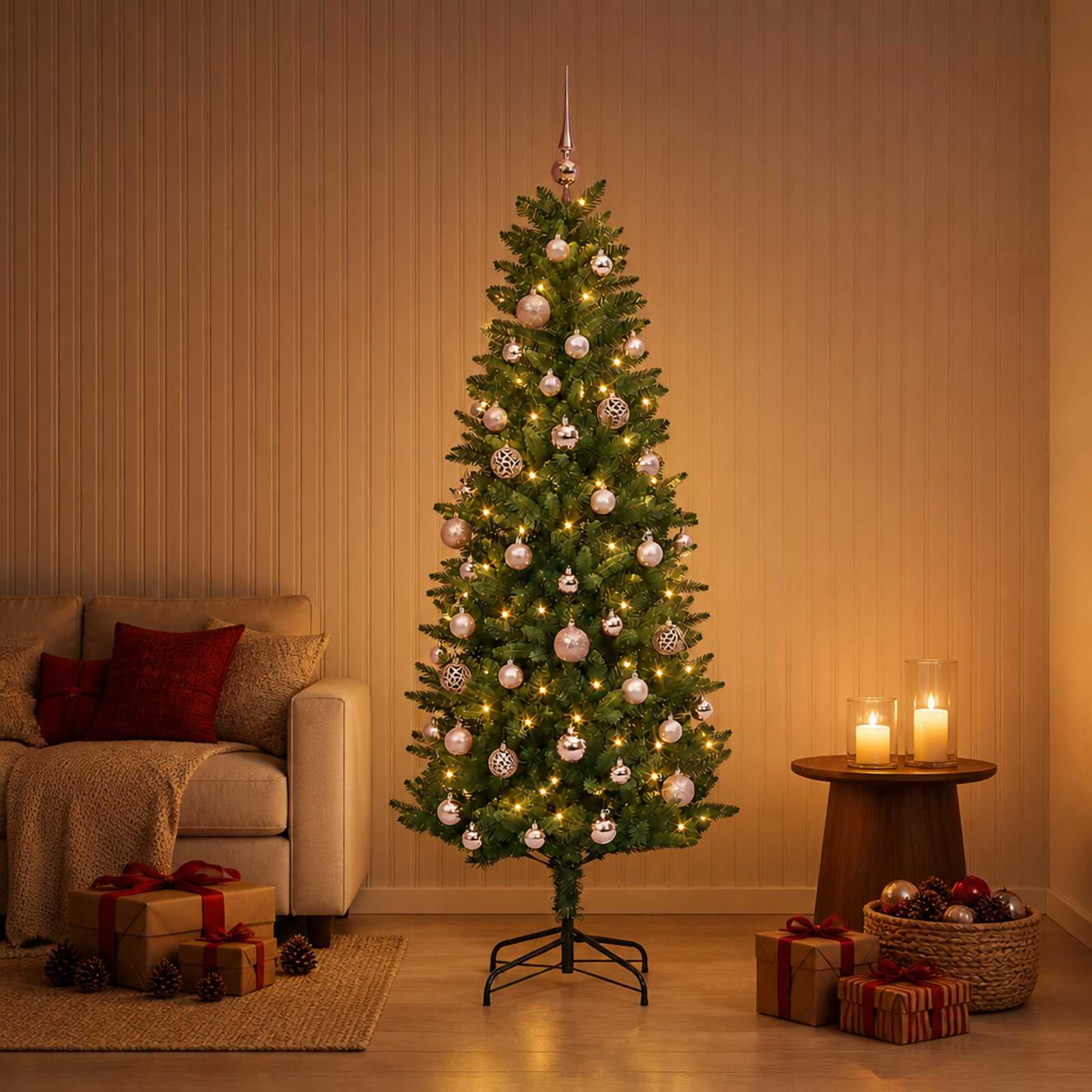 Tehisjõulukuusk koos kaunistustega 120 cm 150 LED-i Soe valge