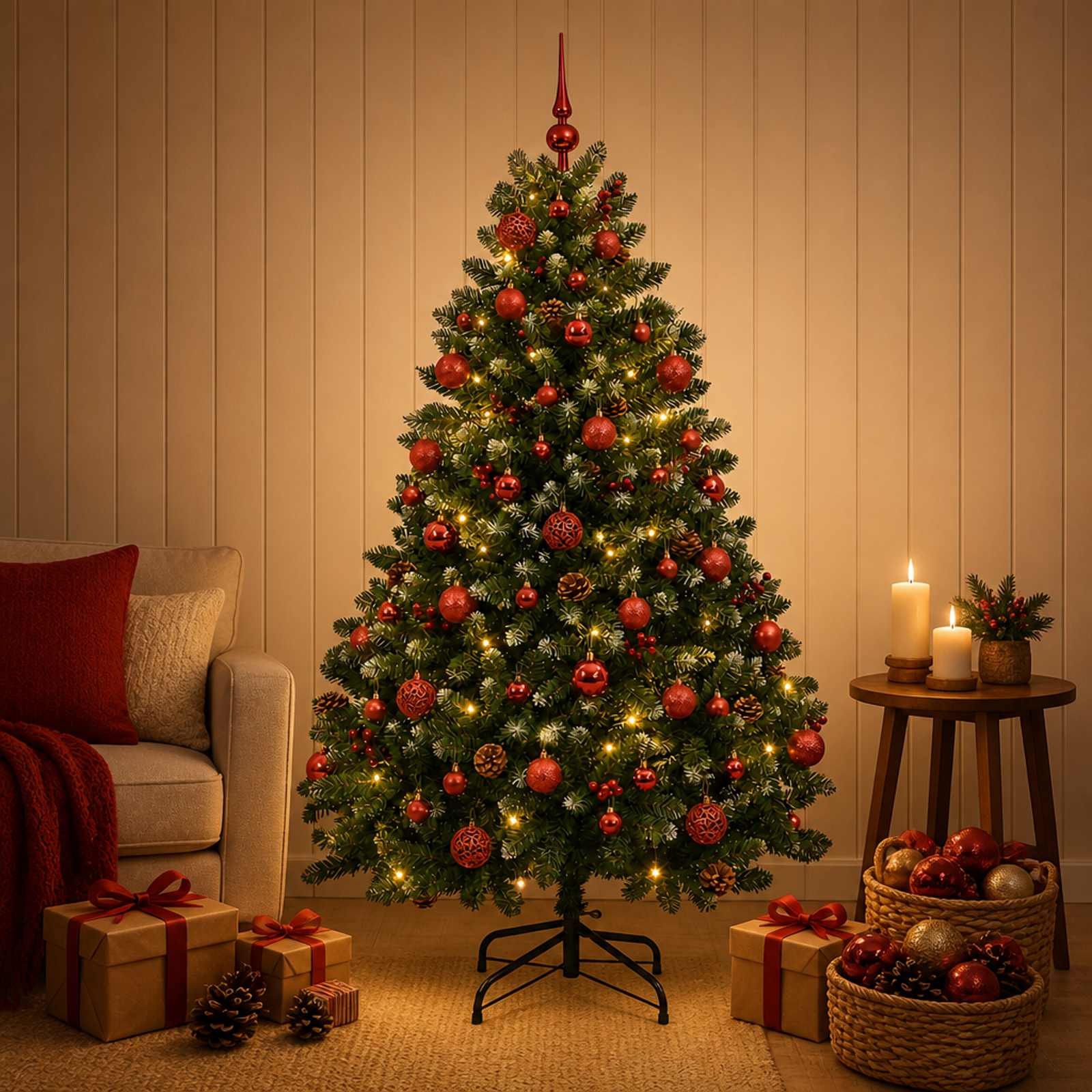 Kunstkuusk, roheline, jõuluehetega 150 cm 150 LED-i Soe valge