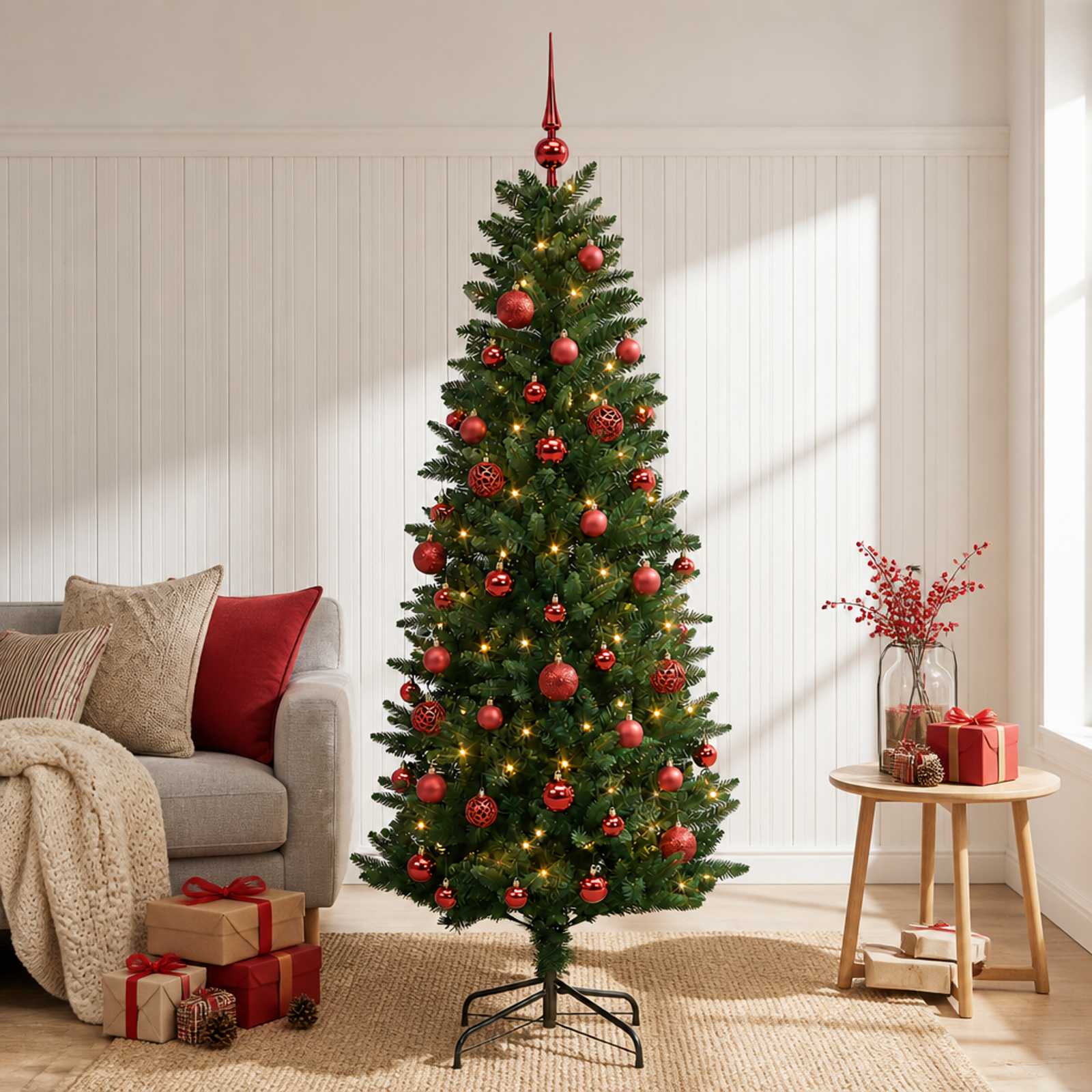 Tehisjõulukuusk koos kaunistustega 120 cm 150 LED-i Soe valge