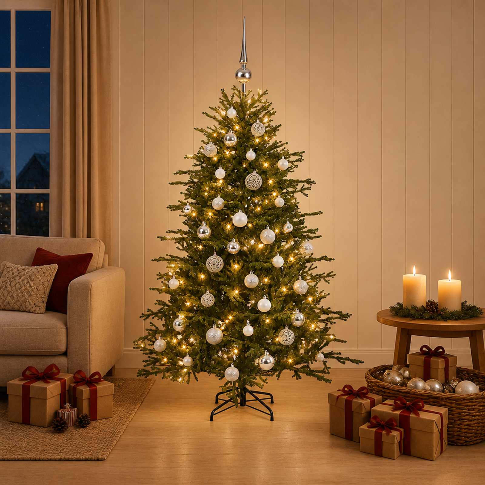 Kunstkuusk koos jõulukuuliga 150 cm 150 LED-i Soe valge