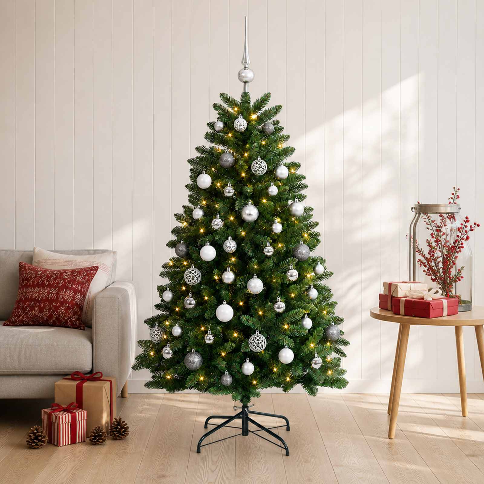 Kunstkuusk, keskroheline, jõulukuulidega 150 cm 150 LED-i