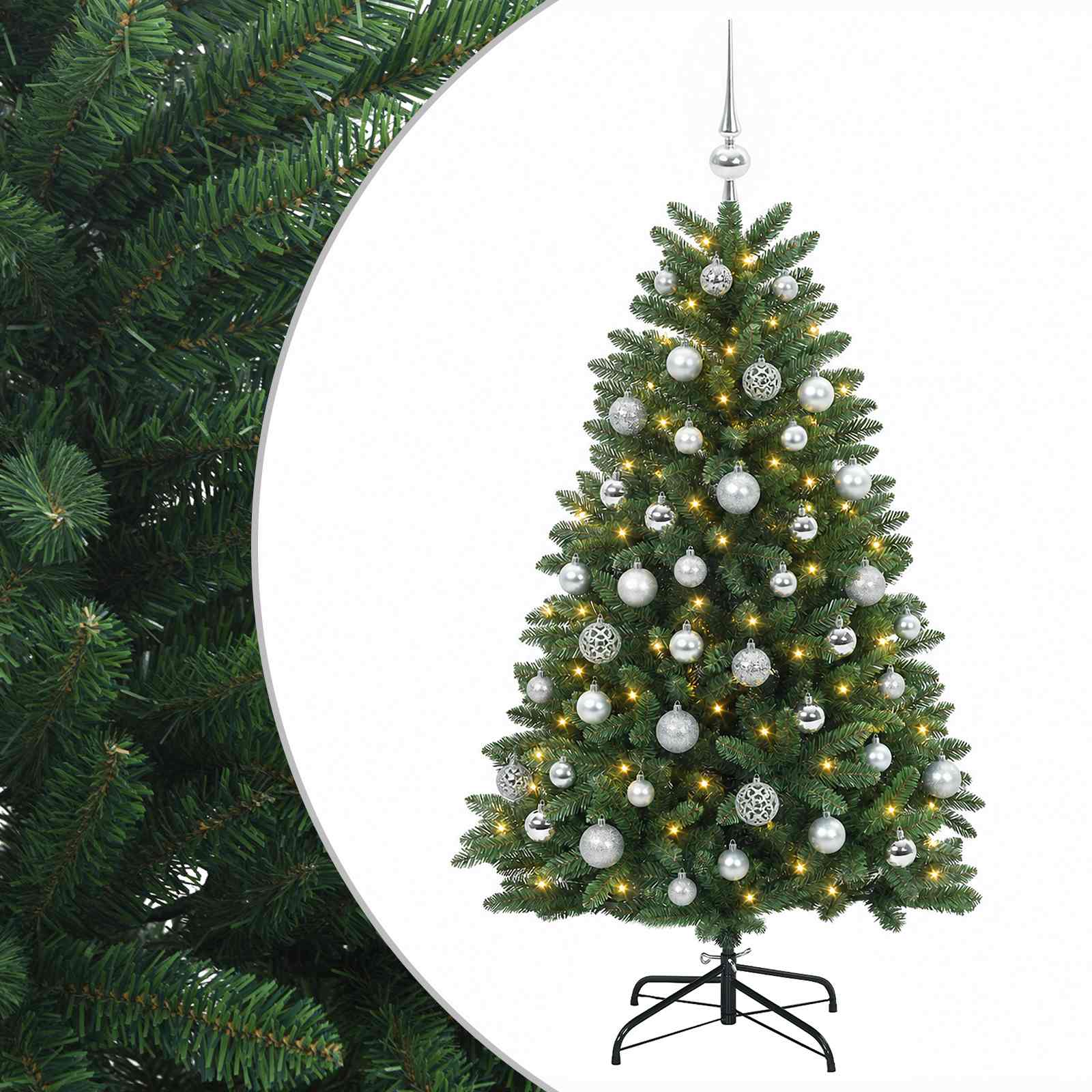 Kunstkuusk, keskroheline, jõulukuulidega 150 cm 150 LED-i