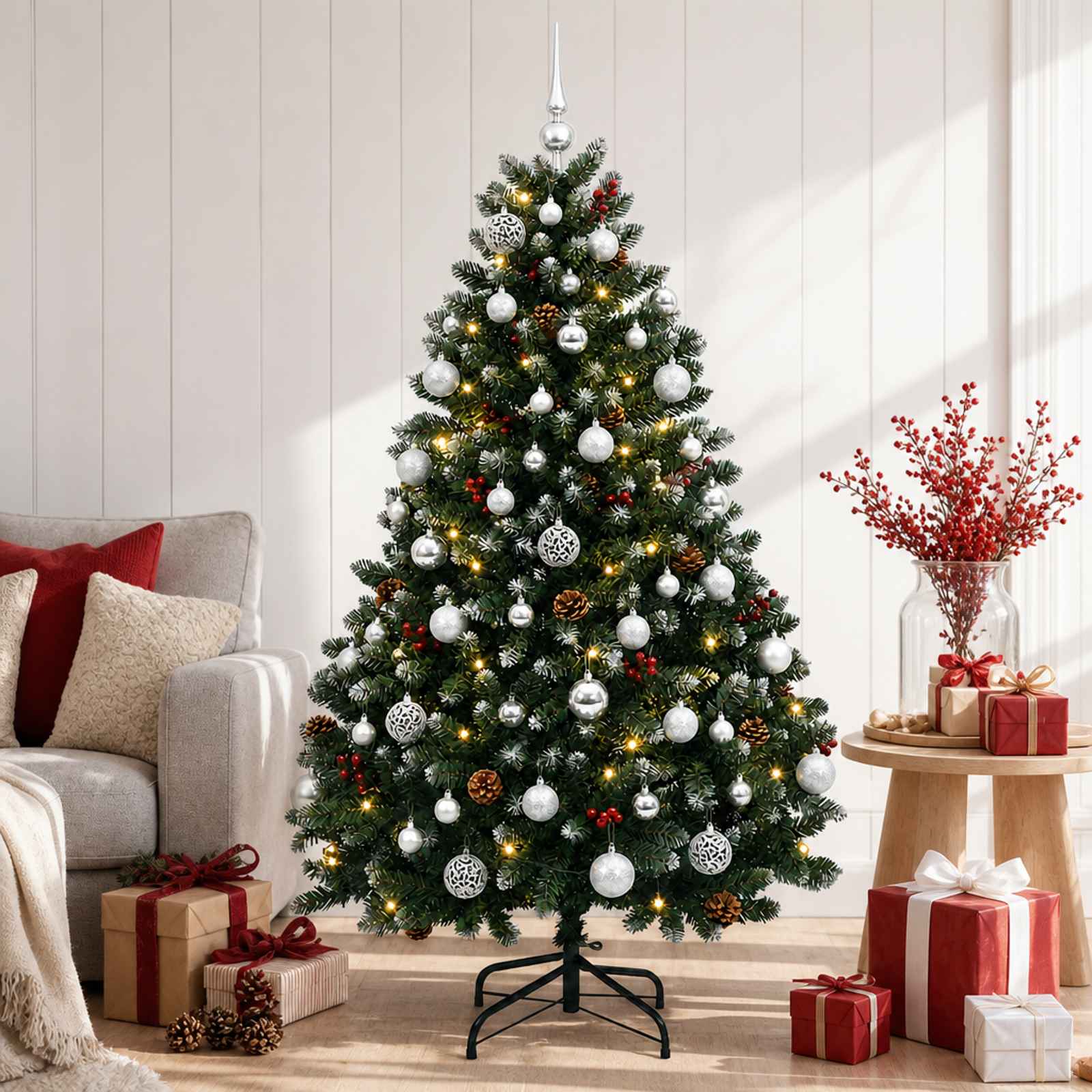 Kunstjõulupuu, roheline, kuuseehetega 150 cm 150 LED-i
