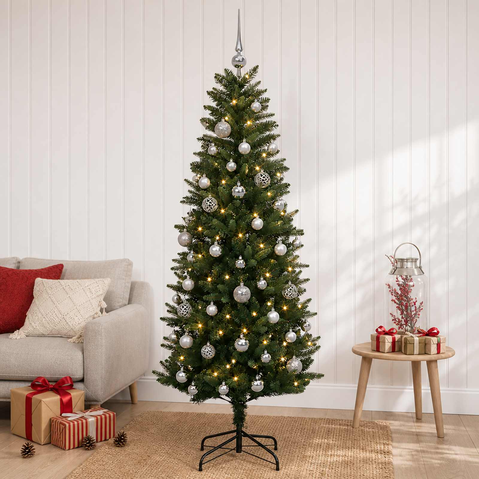 Tehisjõulukuusk koos kaunistustega 150 cm 150 LED-i Soe valge