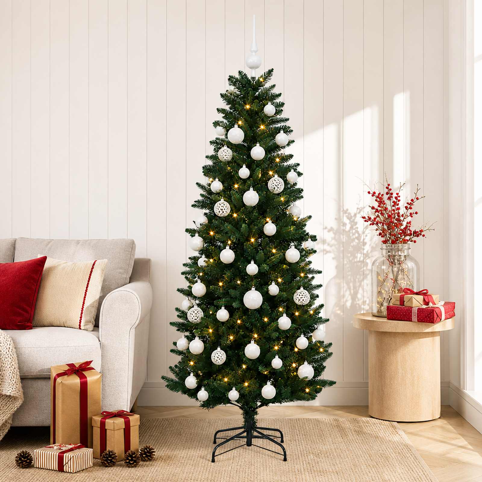Tehisjõulukuusk koos kaunistustega 120 cm 150 LED-i Soe valge
