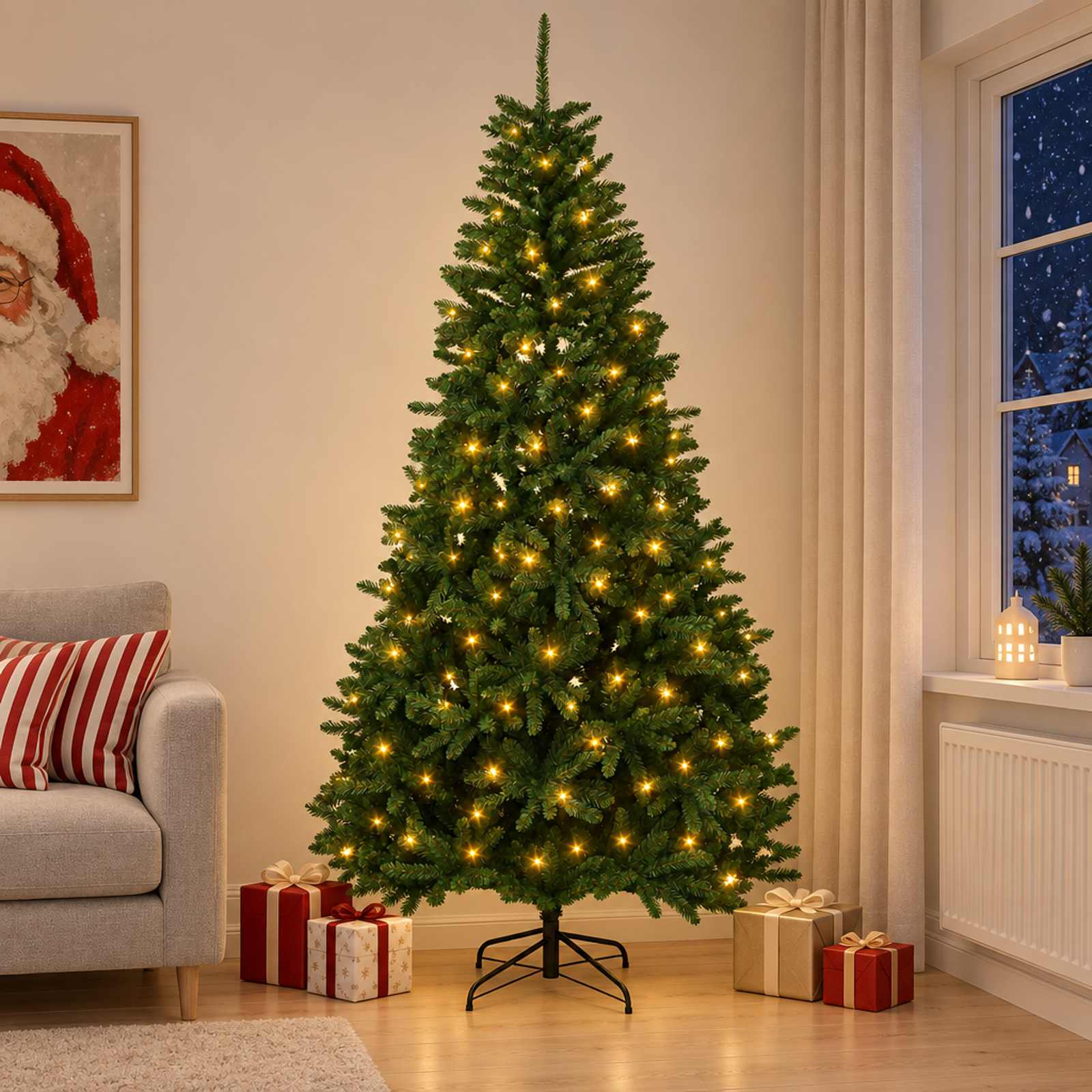 Hingedega kunstjõulupuu, keskroheline 300 cm 600 LED-i