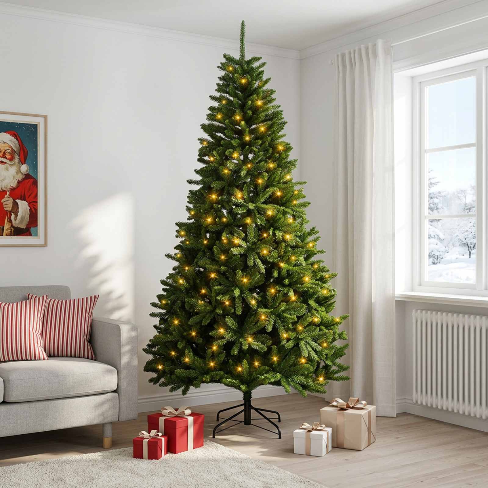 Hingedega kunstjõulupuu, keskroheline 300 cm 600 LED-i