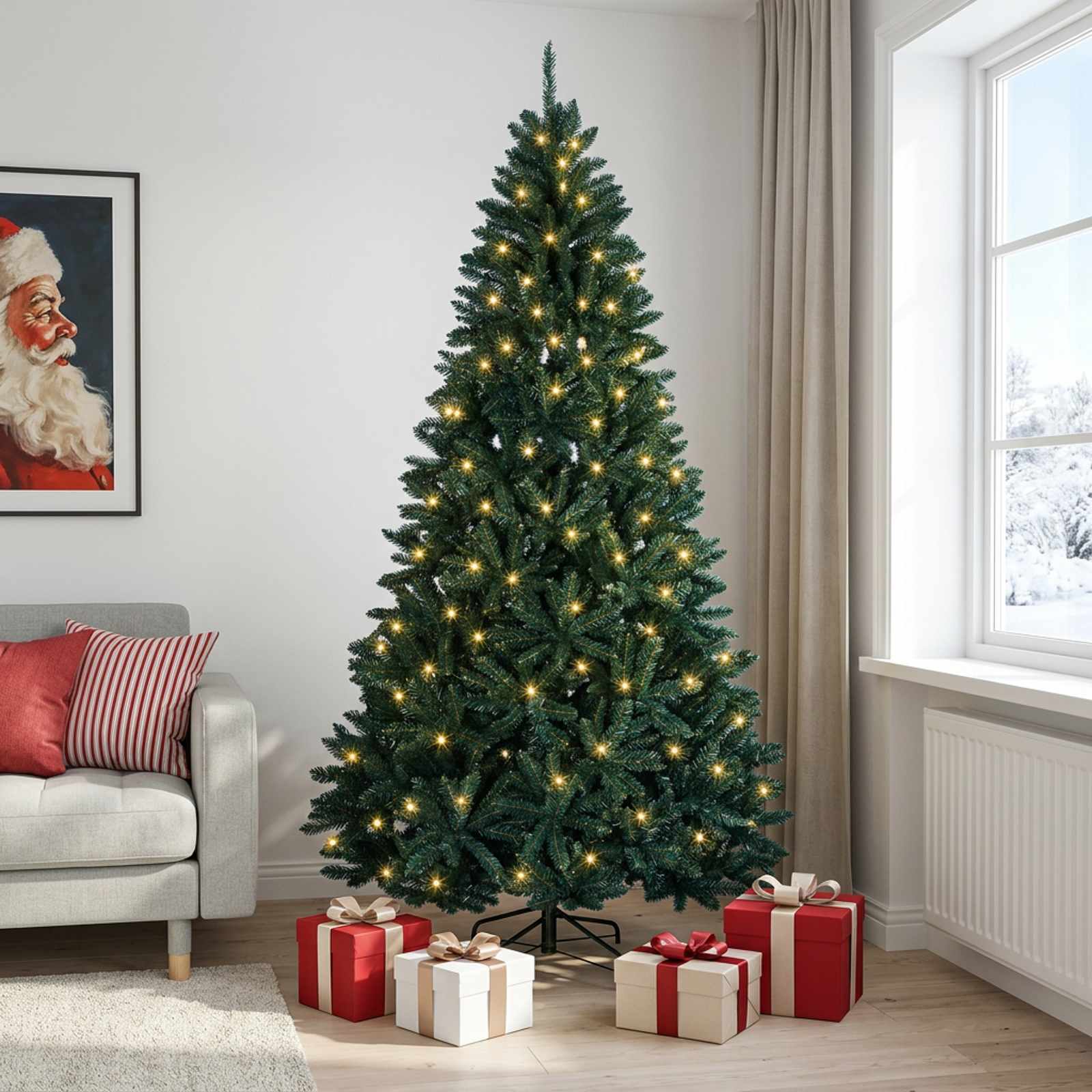 Kunstlik kokkupandav jõulupuu 210 cm 300 LED-i Soe valge