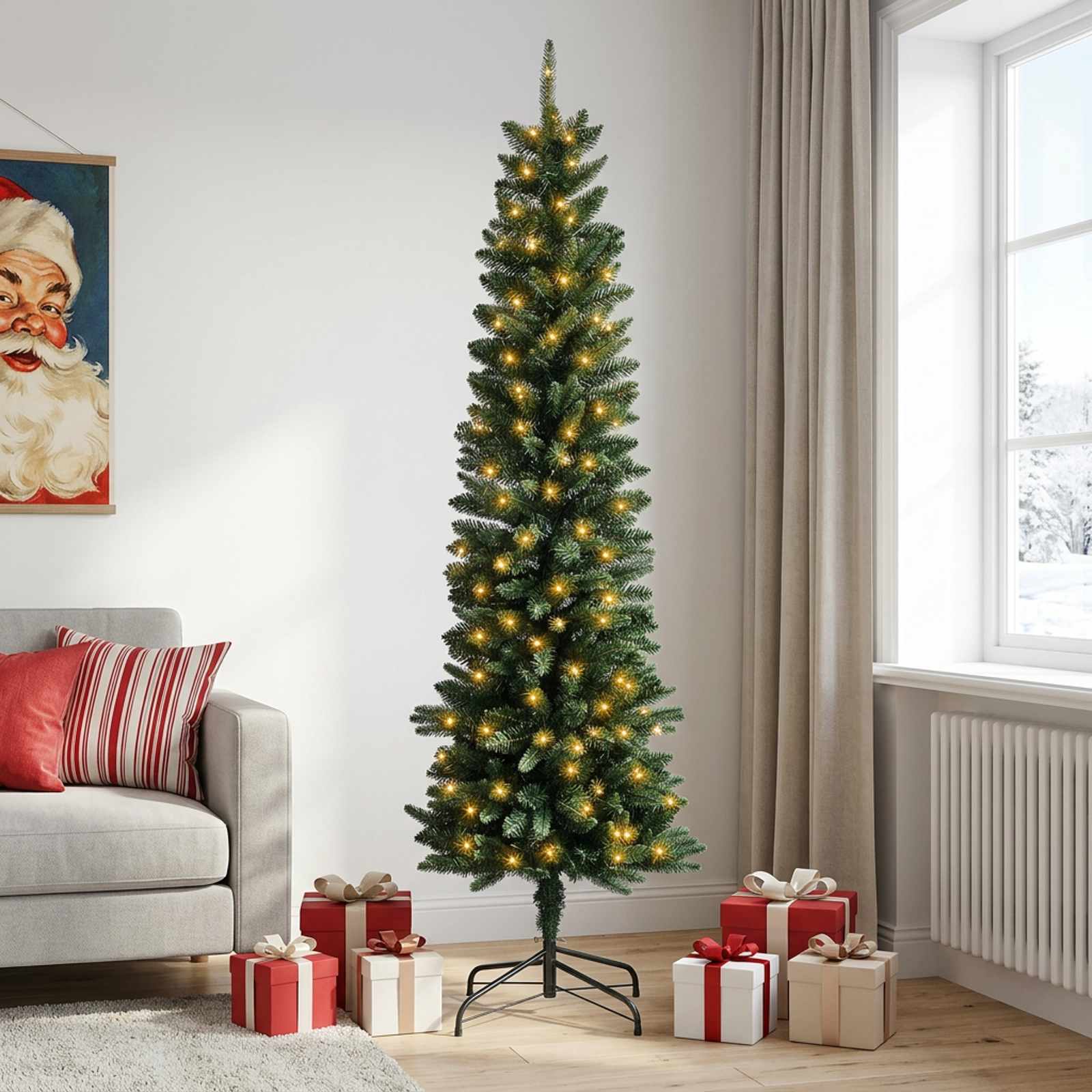 Kunstlik õhuke jõulukuusk 210 cm 300 LED-i Soe valge PE ja PVC