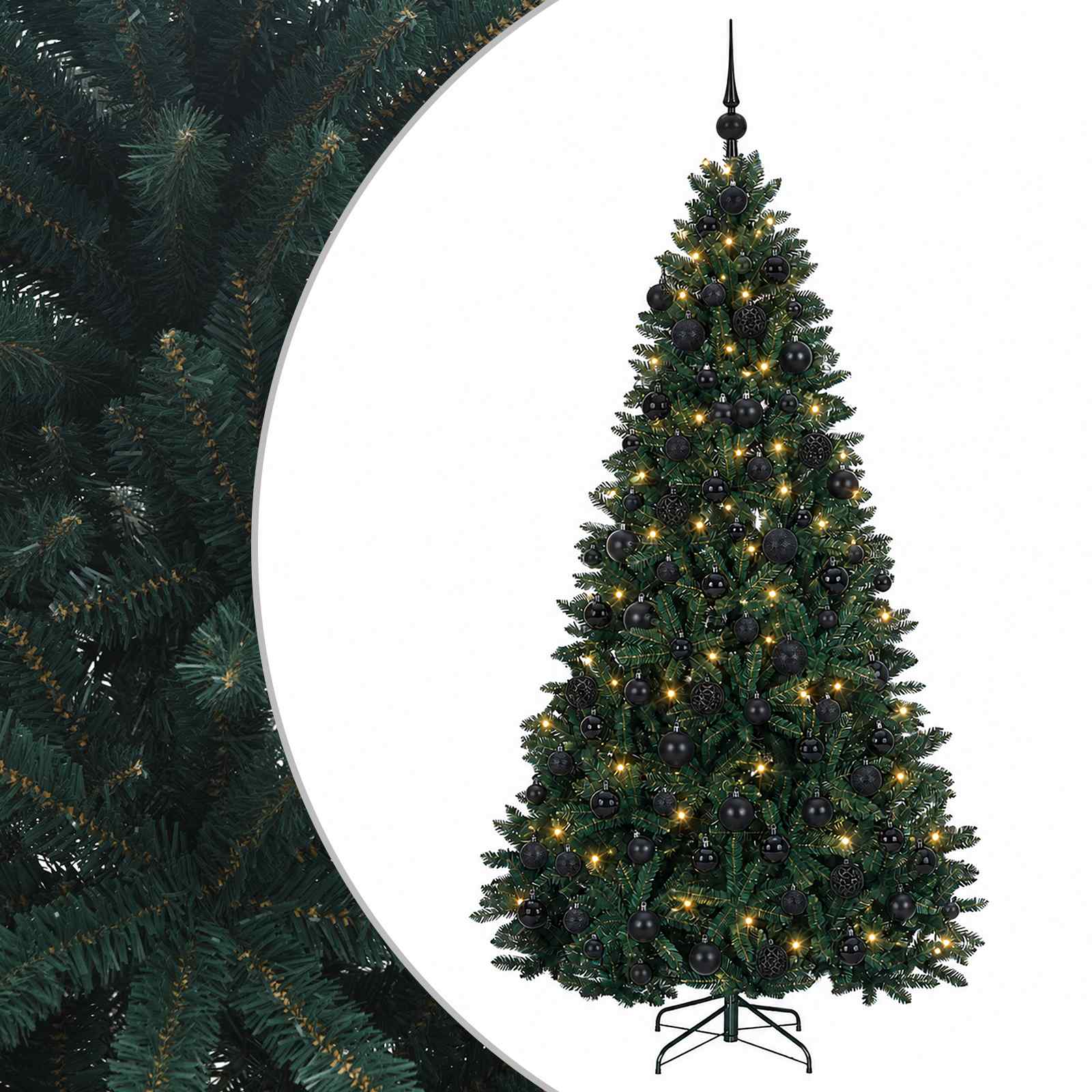Kunstlik jõulupuu, tumeroheline, jõulukuulidega 240 cm